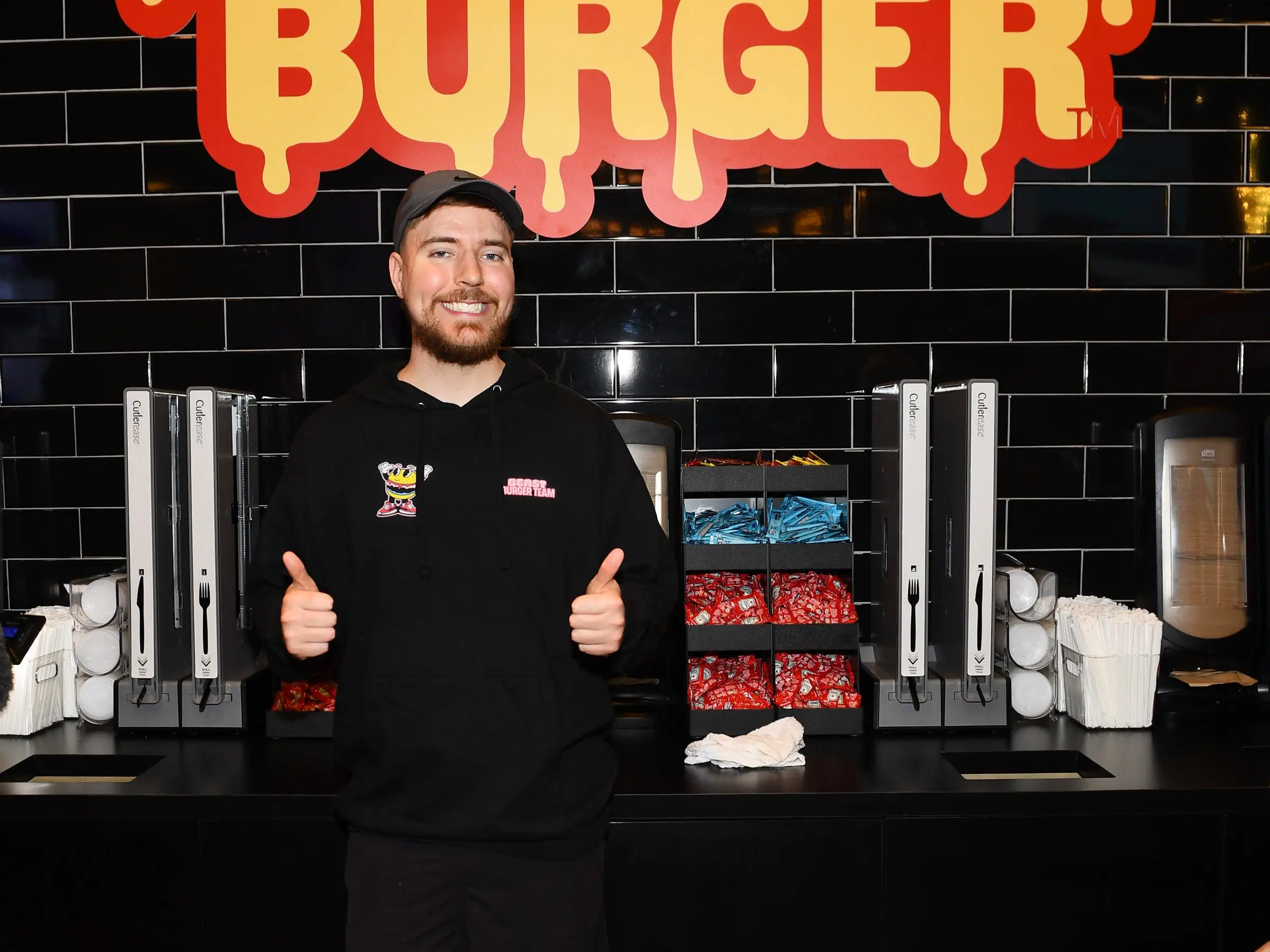 EAST RUTHERFORD, NEW JERSEY - SEPTEMBER 04: Global YouTube star MrBeast attends the launch of the first physical MrBeast Burger Restaurant at American Dream on September 4, 2022 in East Rutherford, New Jersey.