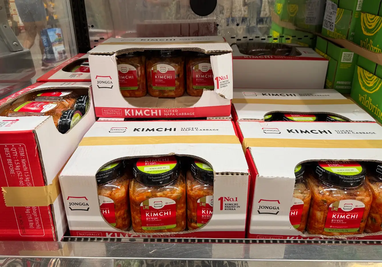 Boxes of Jongga kimchi at Costco.