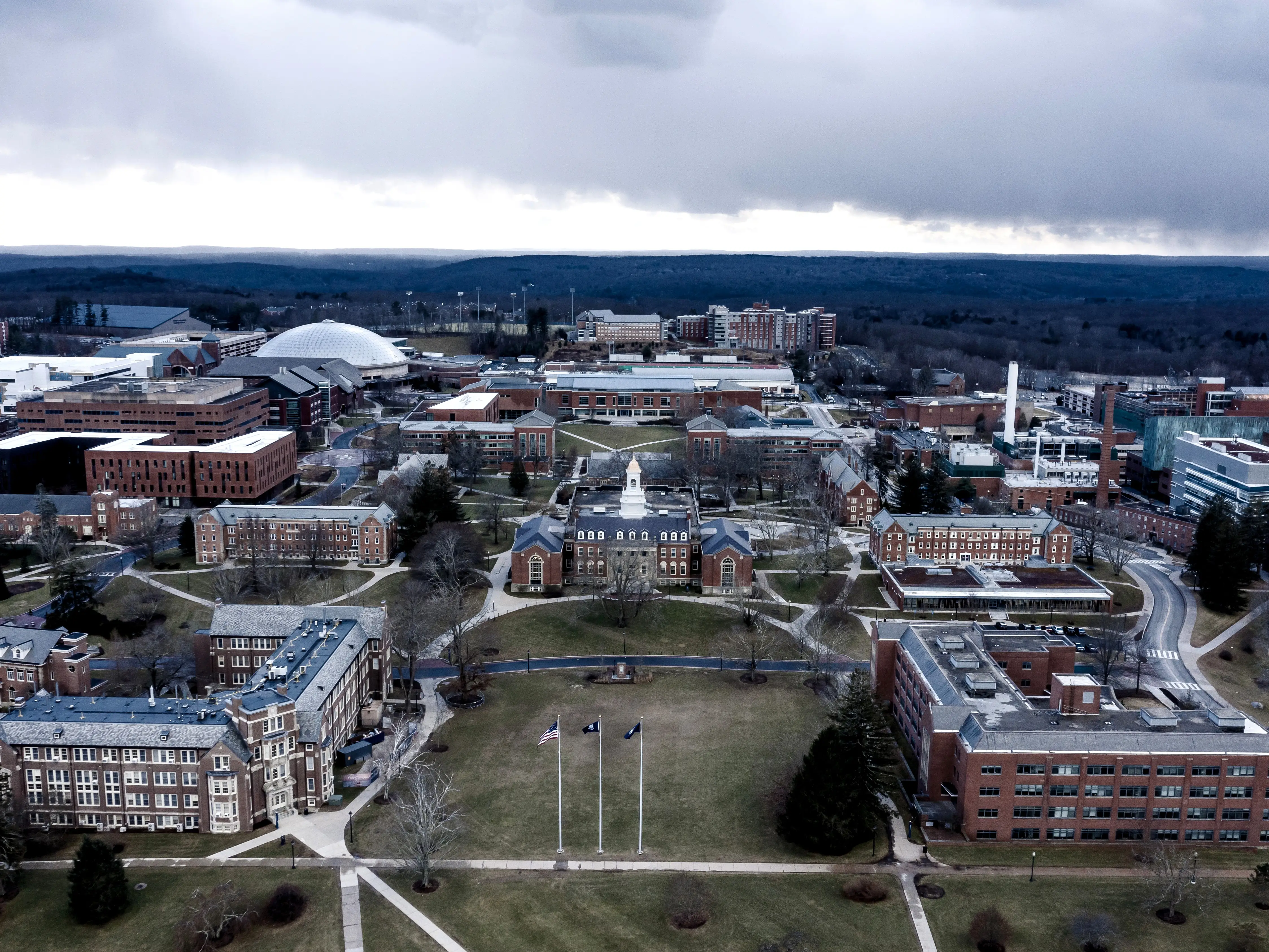 Drone view of UCONN in winter