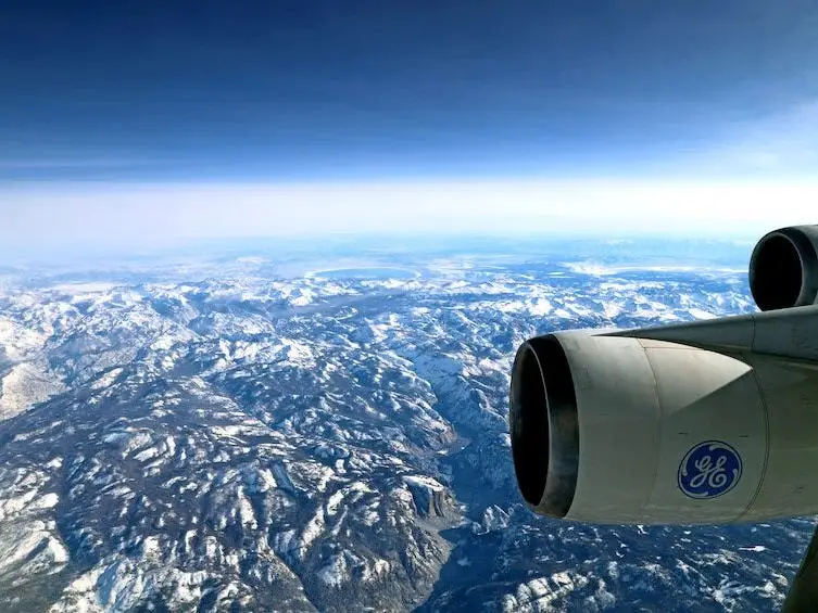 The GE 747 flying over Yosemite.