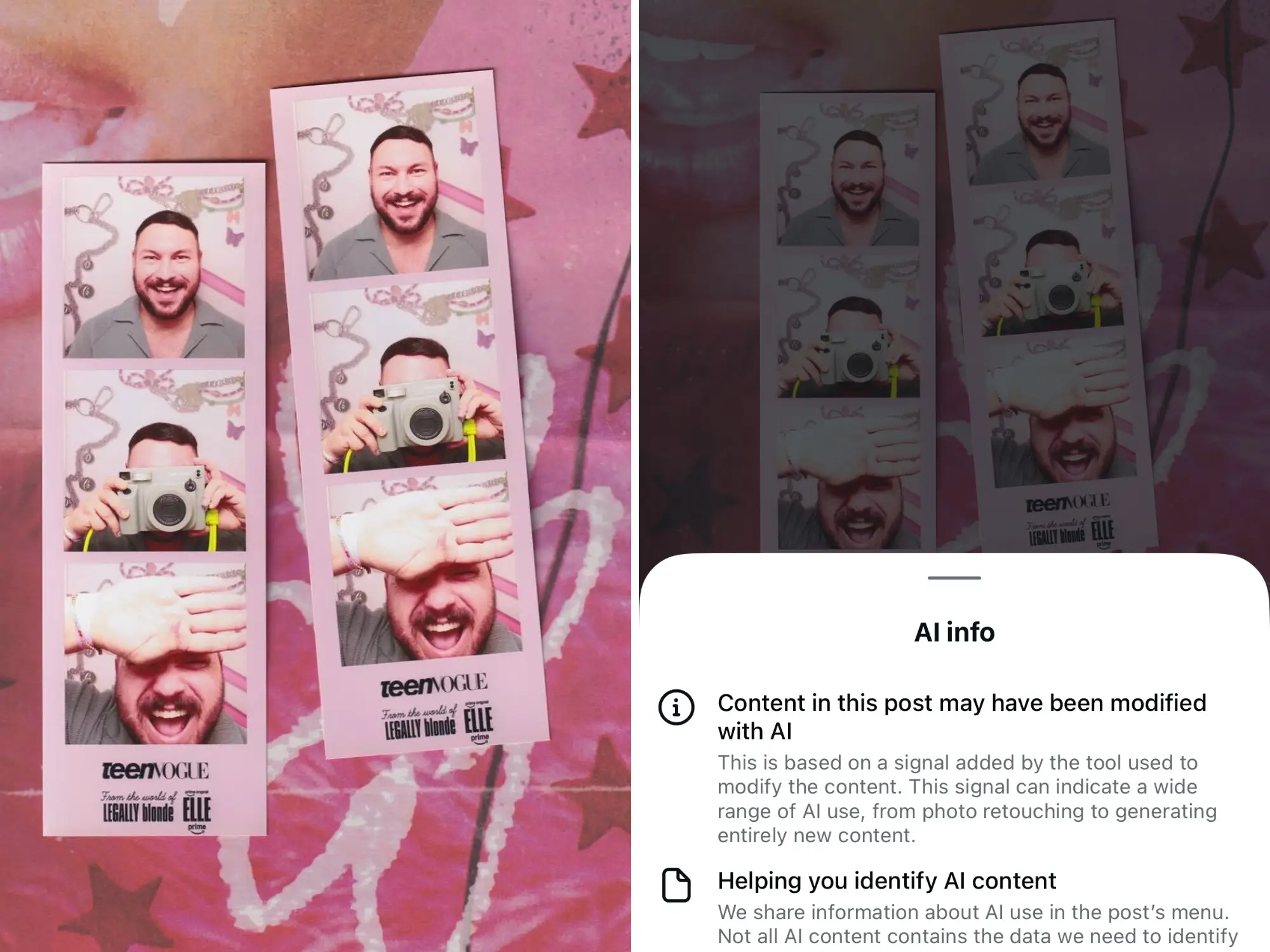 Instagram photo of photobooth images flagged as AI