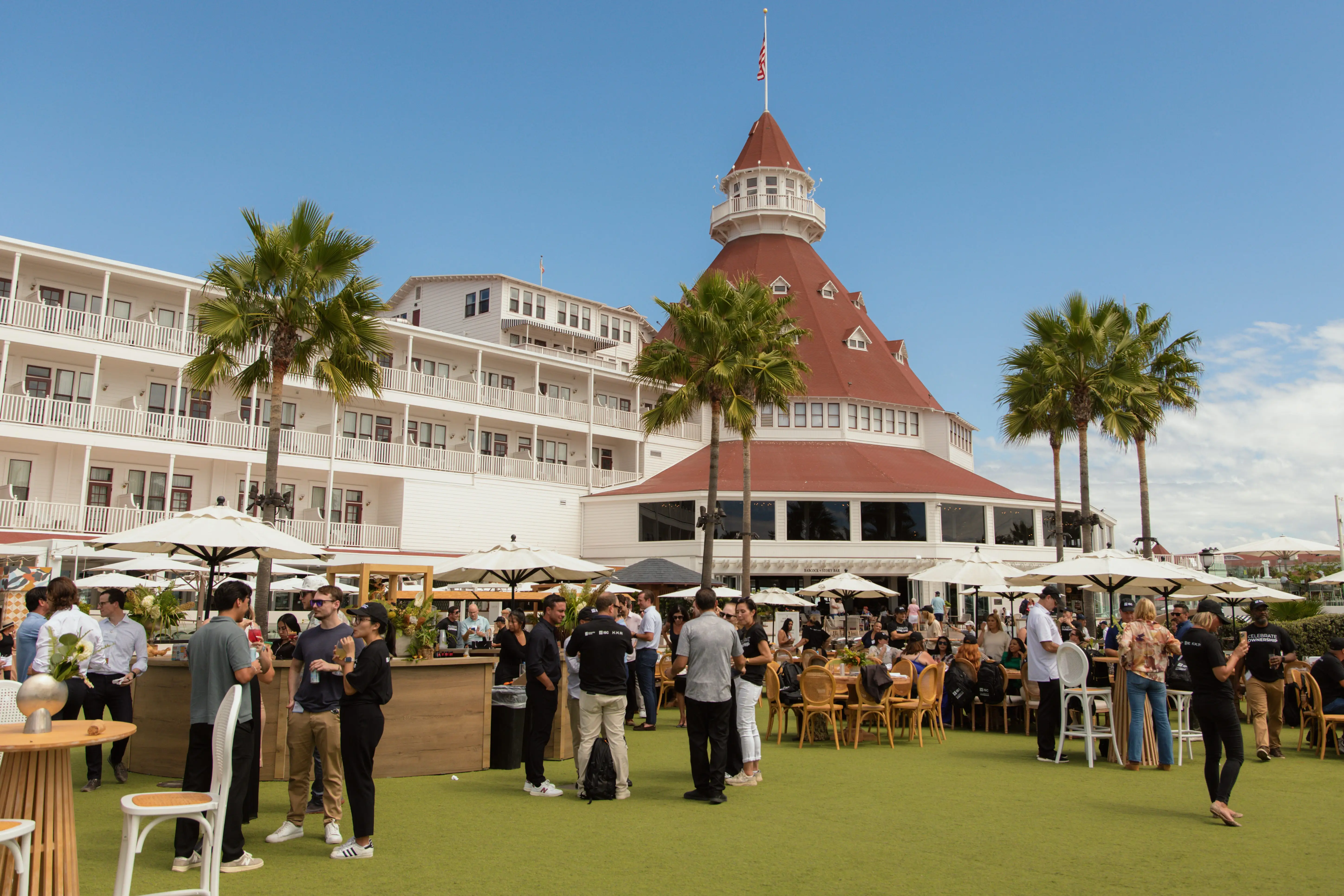 ISC employees celebrate their payout at the Hotel Del Coronado.