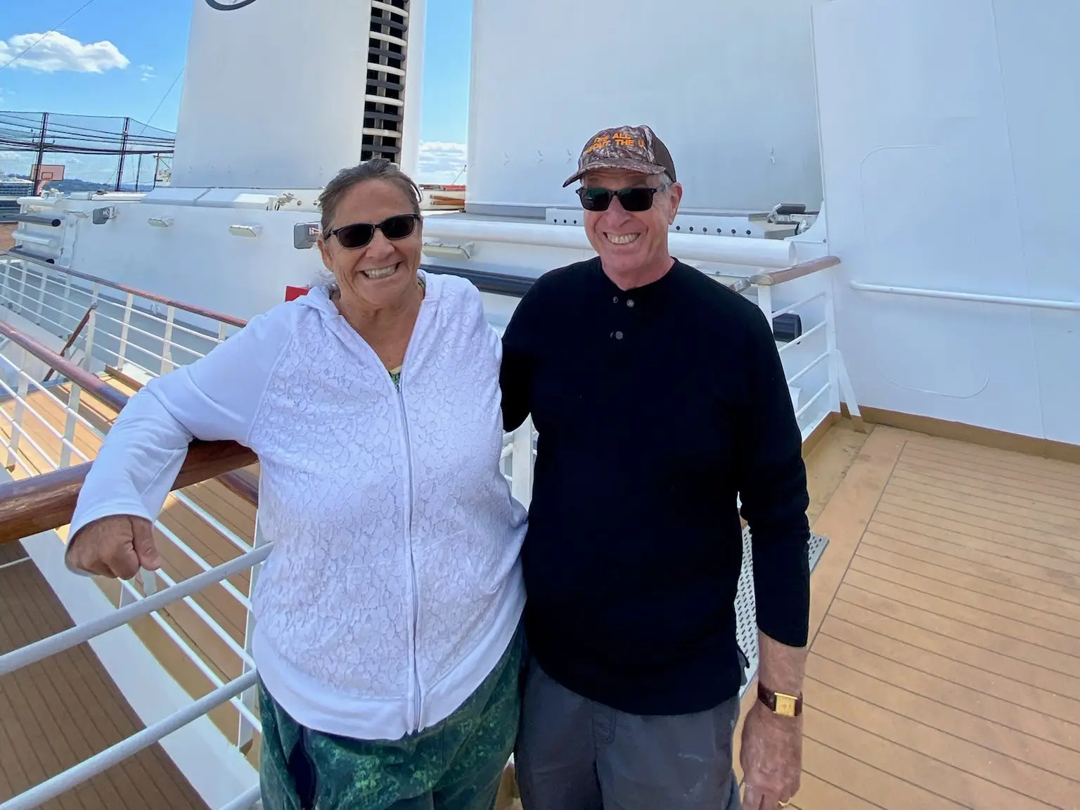 Couple smiling on cruise ship