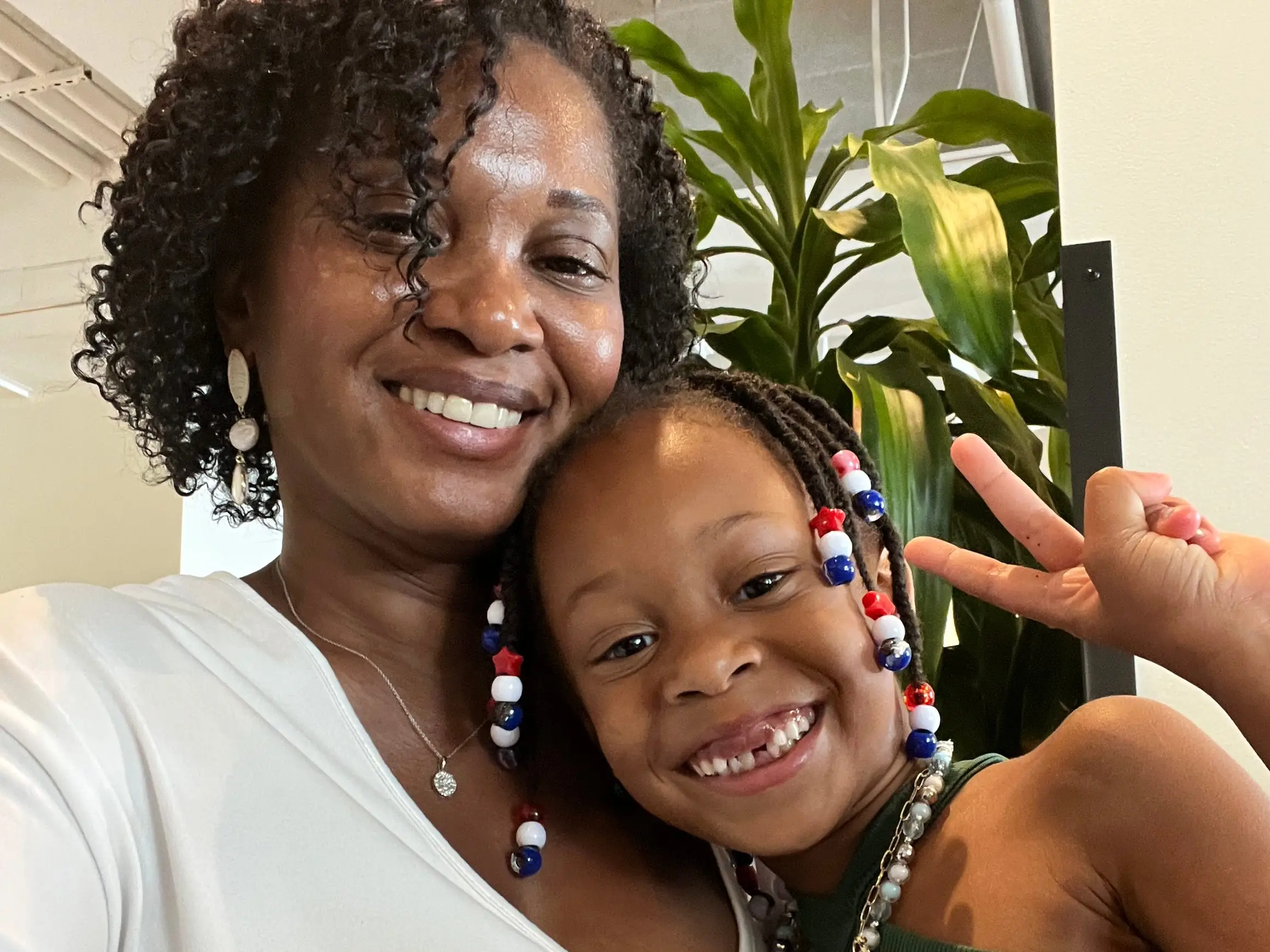 Woman and child smiling