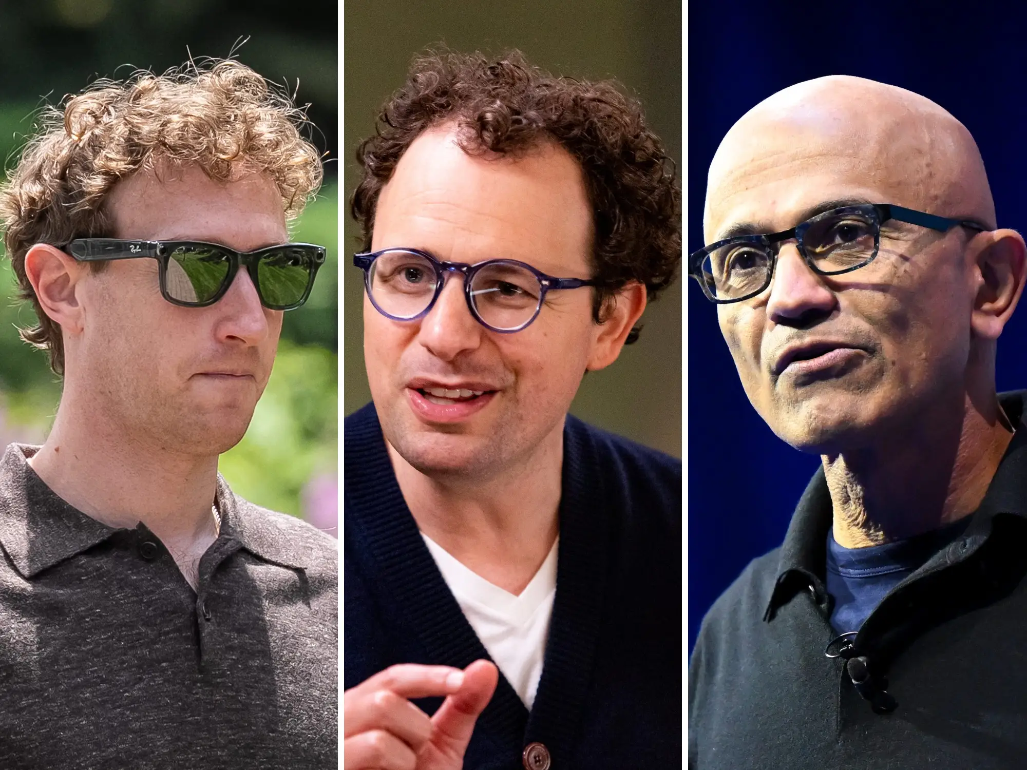 Meta CEO Mark Zuckerberg, Anthropic CEO Dario Amodei, and Microsoft CEO Satya Nadella are pictured.