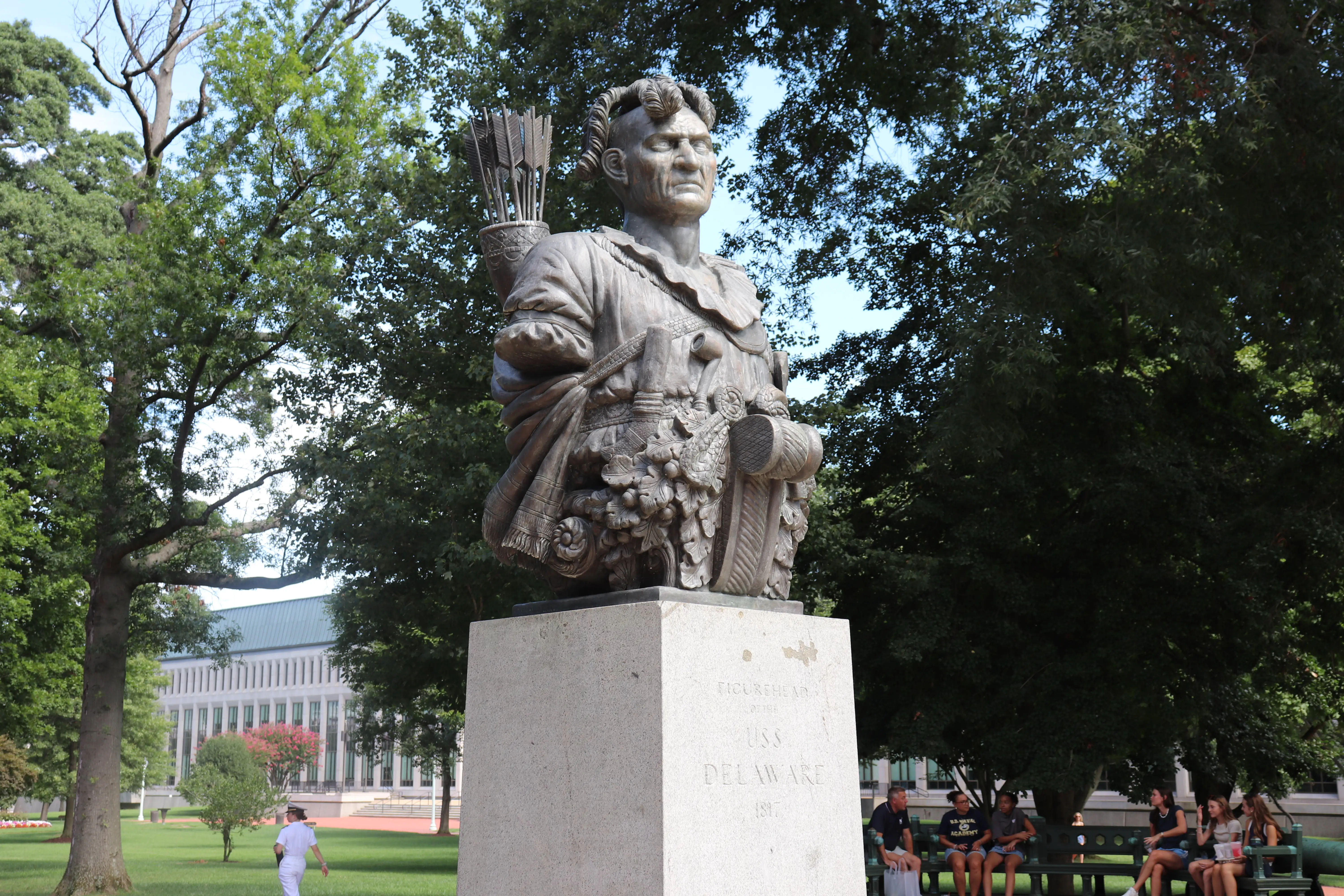 A bronze replica of a statue depicting Tamanend, chief of the Lenni-Lenape nation.