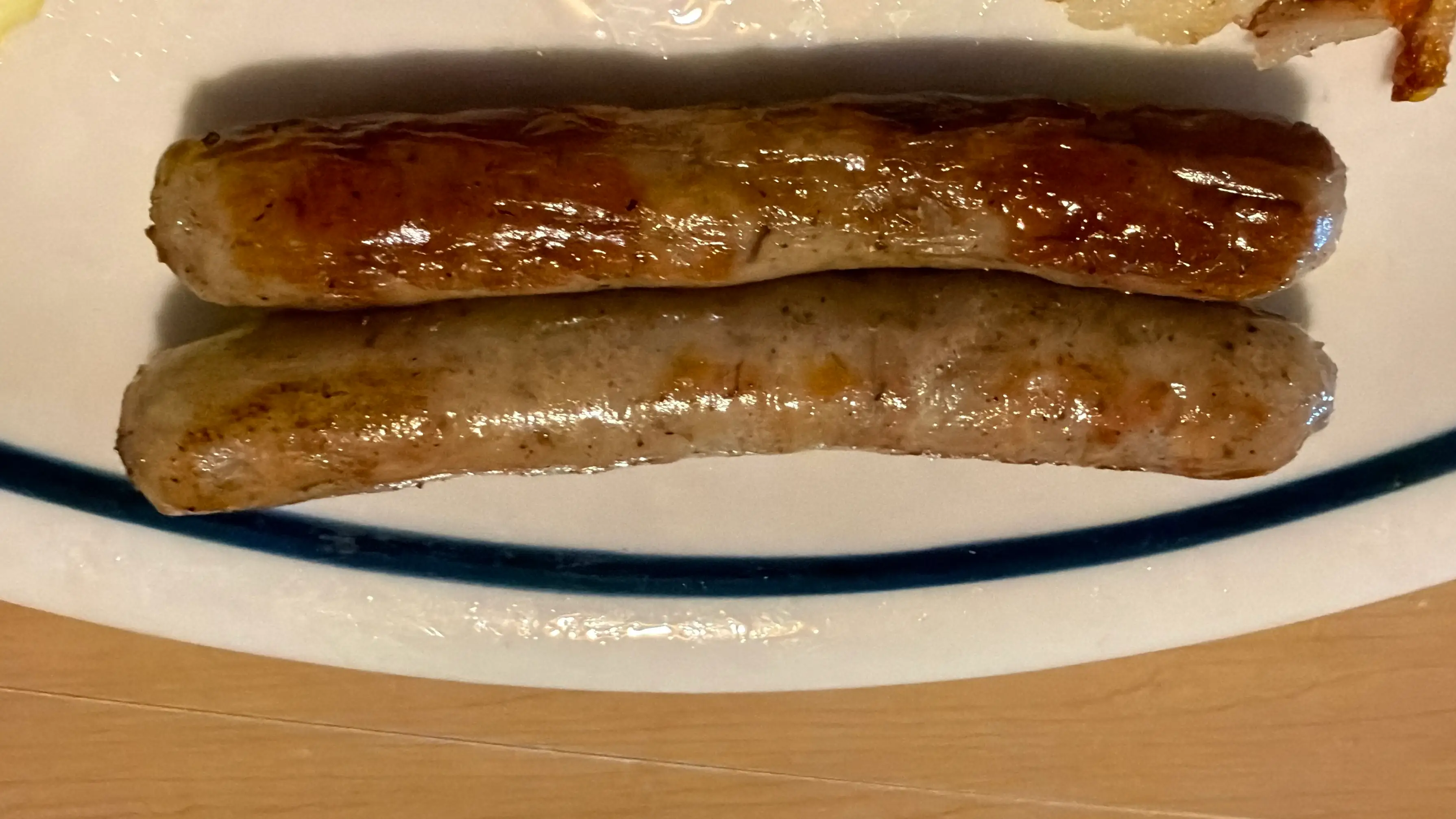 two sausage links on plate