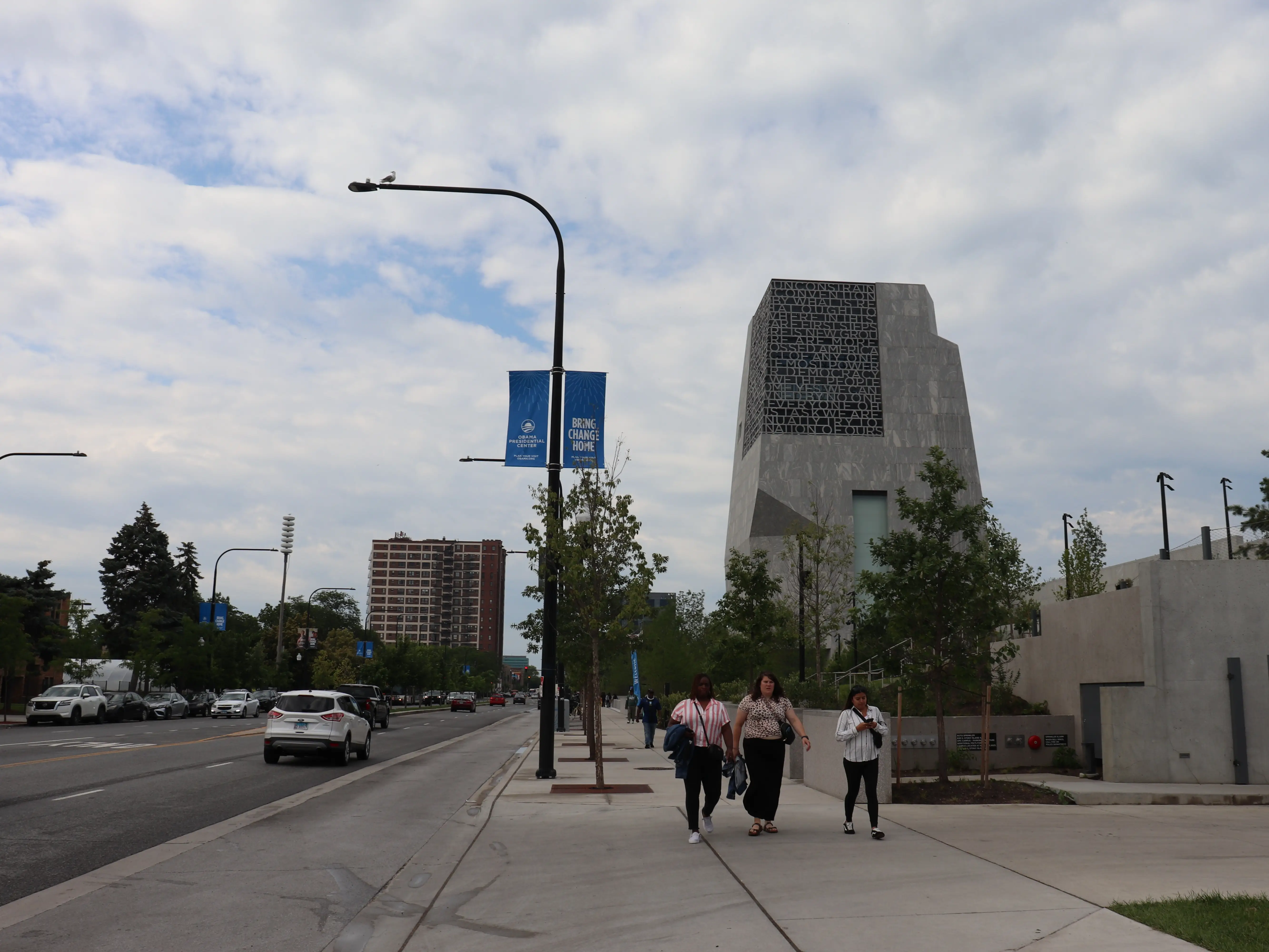 View from the ground of the Obama Presidential Center in Chicago.