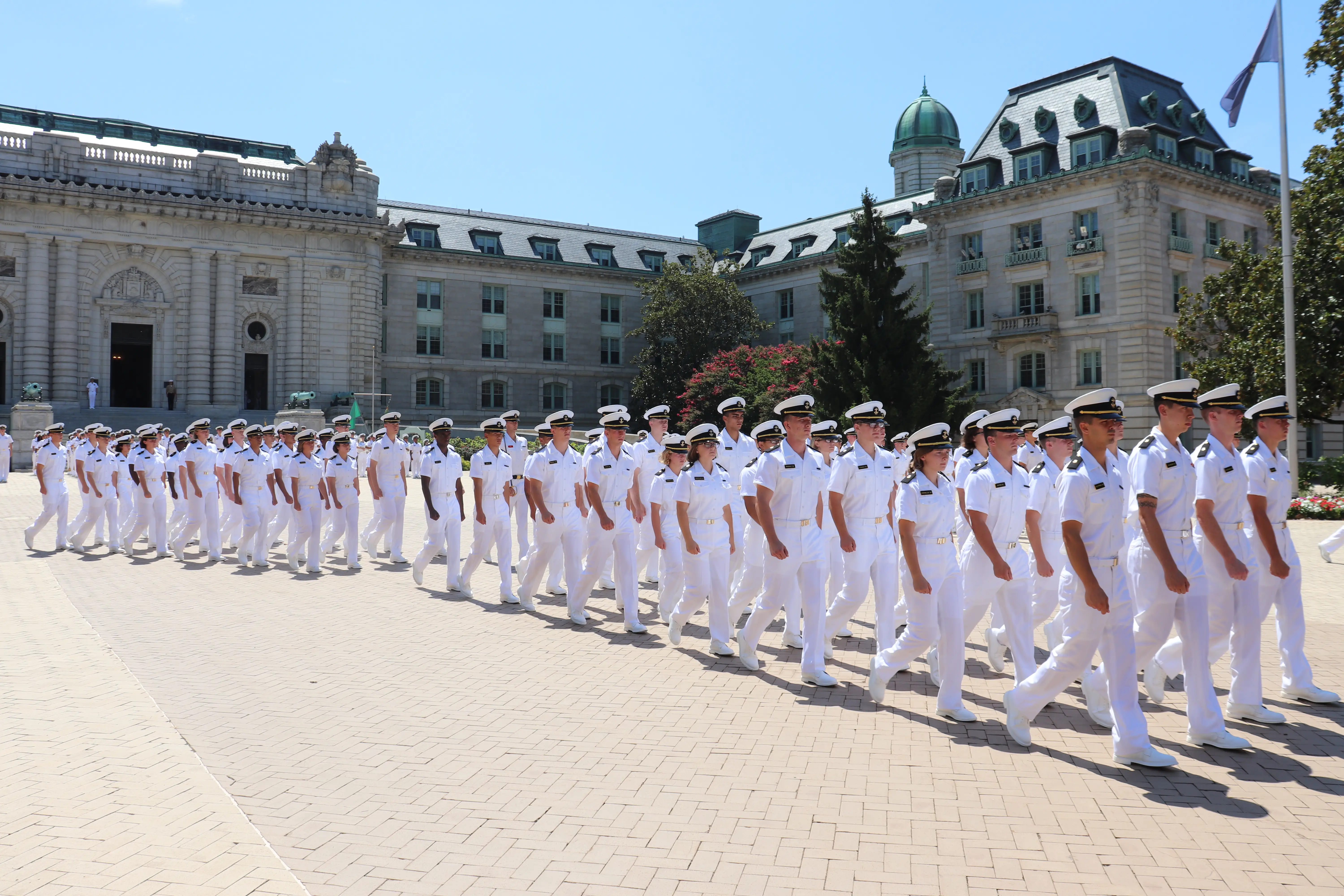 Midshipmen during the Noon Meal Formation outside Bancroft Hall.