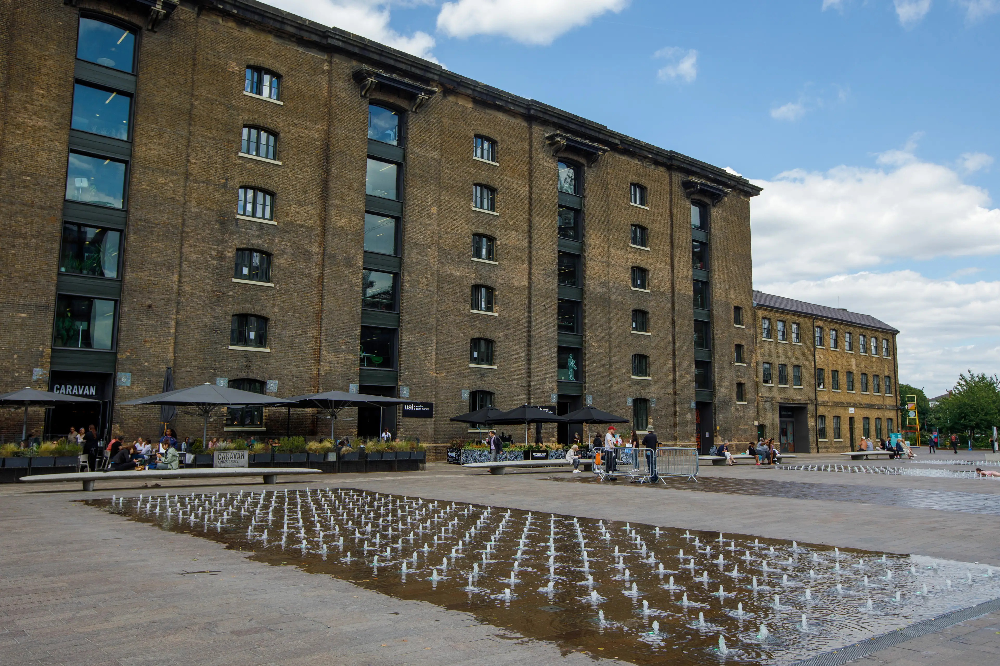 The campus of Central Saint Martins, a constituent college of the University of the Arts London, at Granary Square in the King's Cross Development.