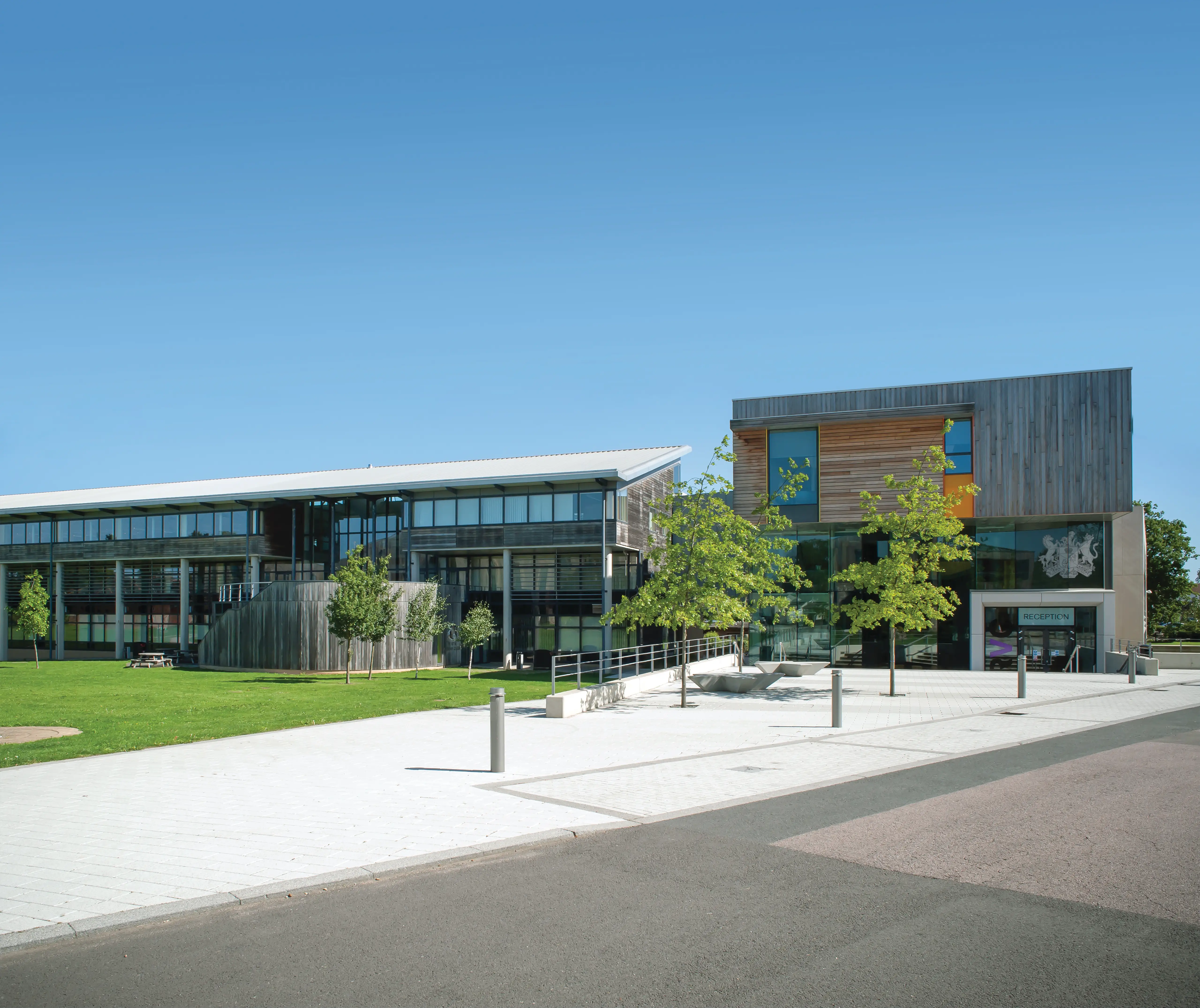The Royal Veterinary College's Hawkshead campus on a bright, sunny day.