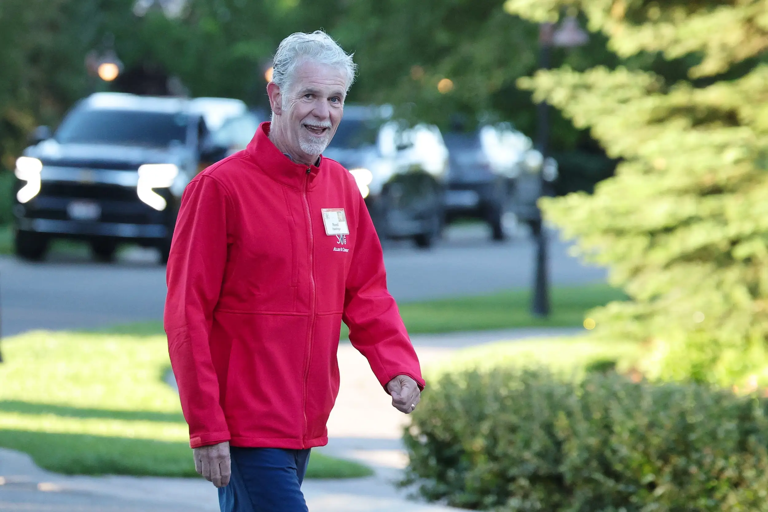 Reed Hastings walks around during the Allen & Company Sun Valley Conference