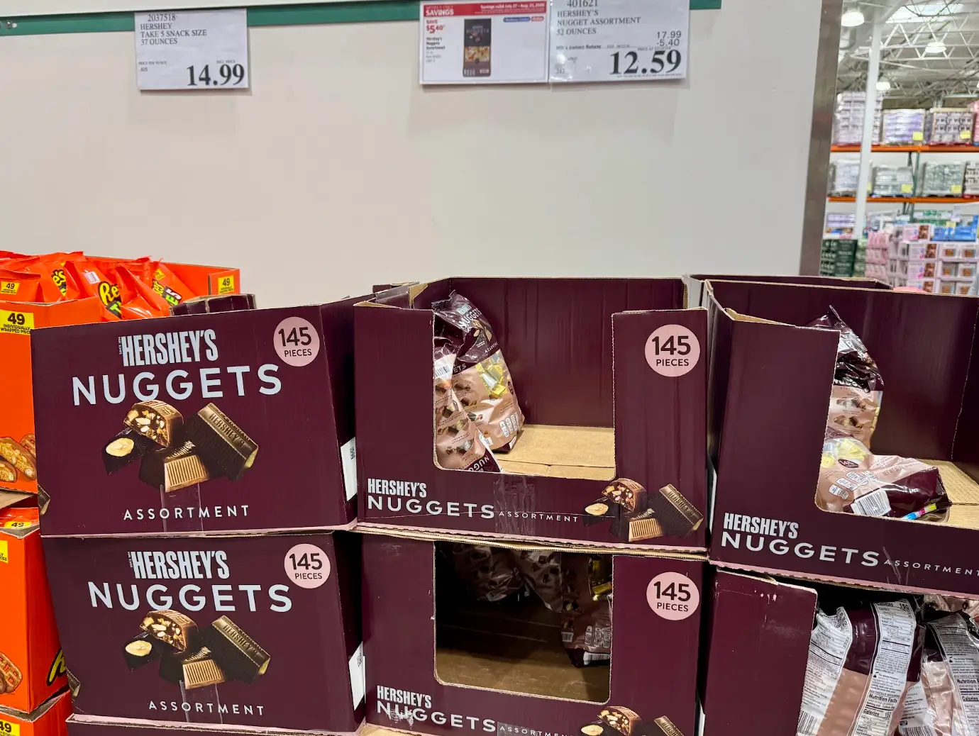 Bags of Hershey's nuggets at Costco.