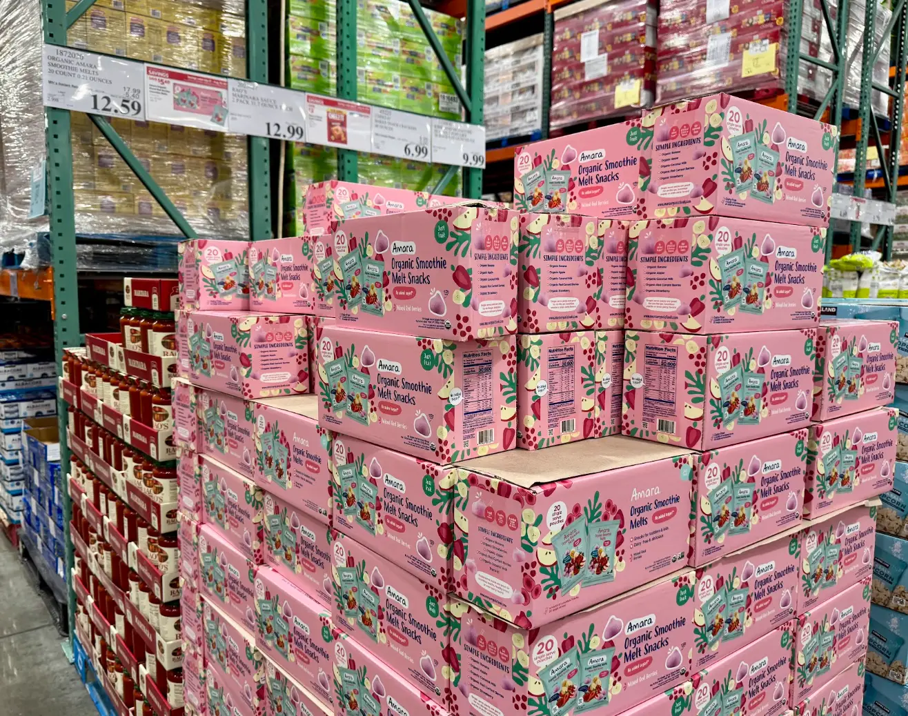 Boxes of Amara's organic smoothie-melt snacks.