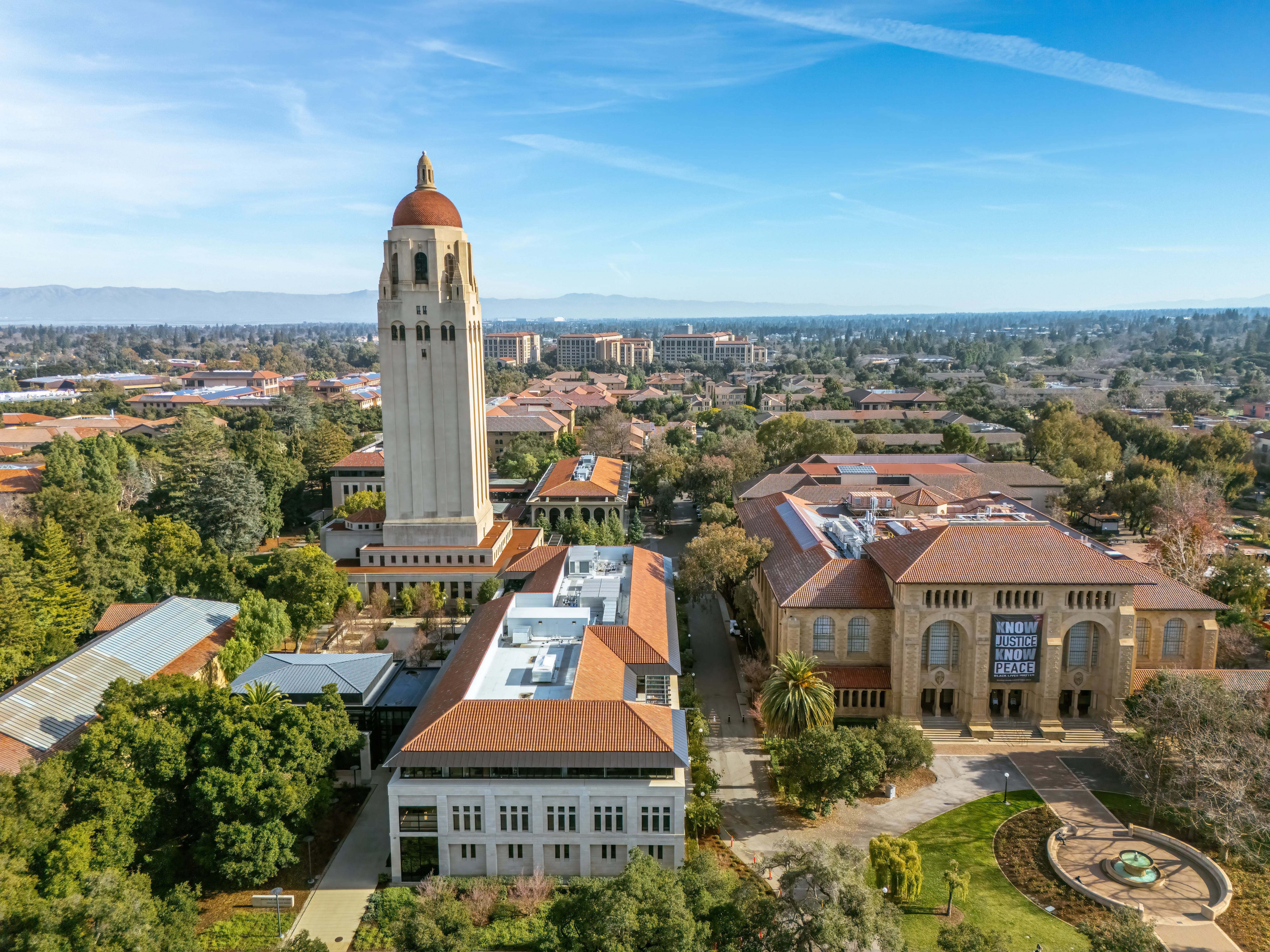 Aerial view of Stanford University, Palo Alto, Silicon Valley, California, USA