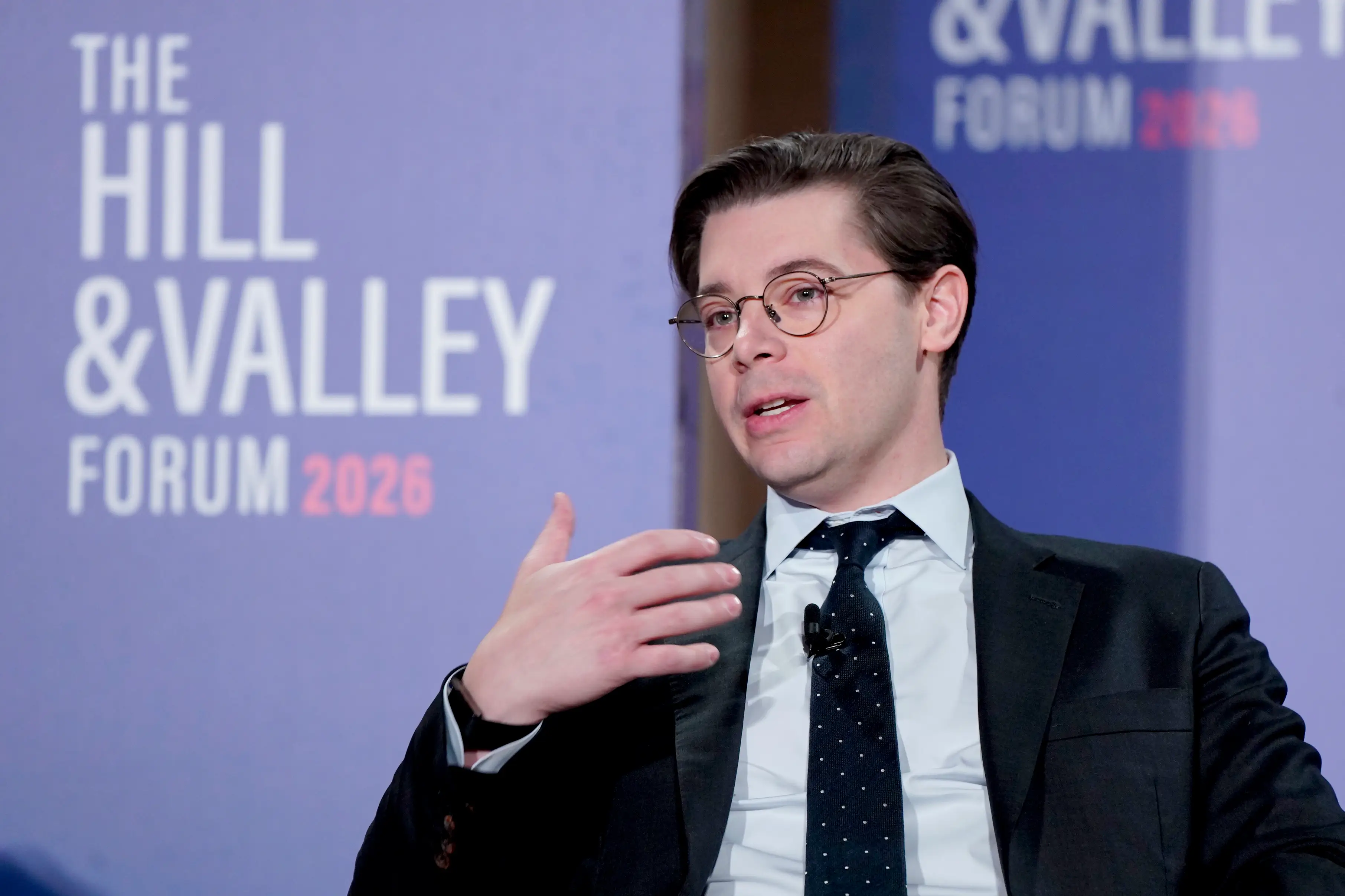 Brad Lightcap participates in the Competing and Setting the Standards in the AI Era panel during The Hill & Valley Forum 2026 at Andrew W. Mellon Auditorium on March 24, 2026 in Washington, DC. (Photo by Leigh Vogel/Getty Images The Hill & Valley Forum)