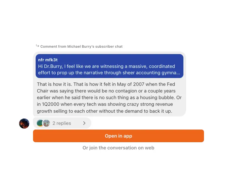 A screenshot from Michael Burry's Substack
