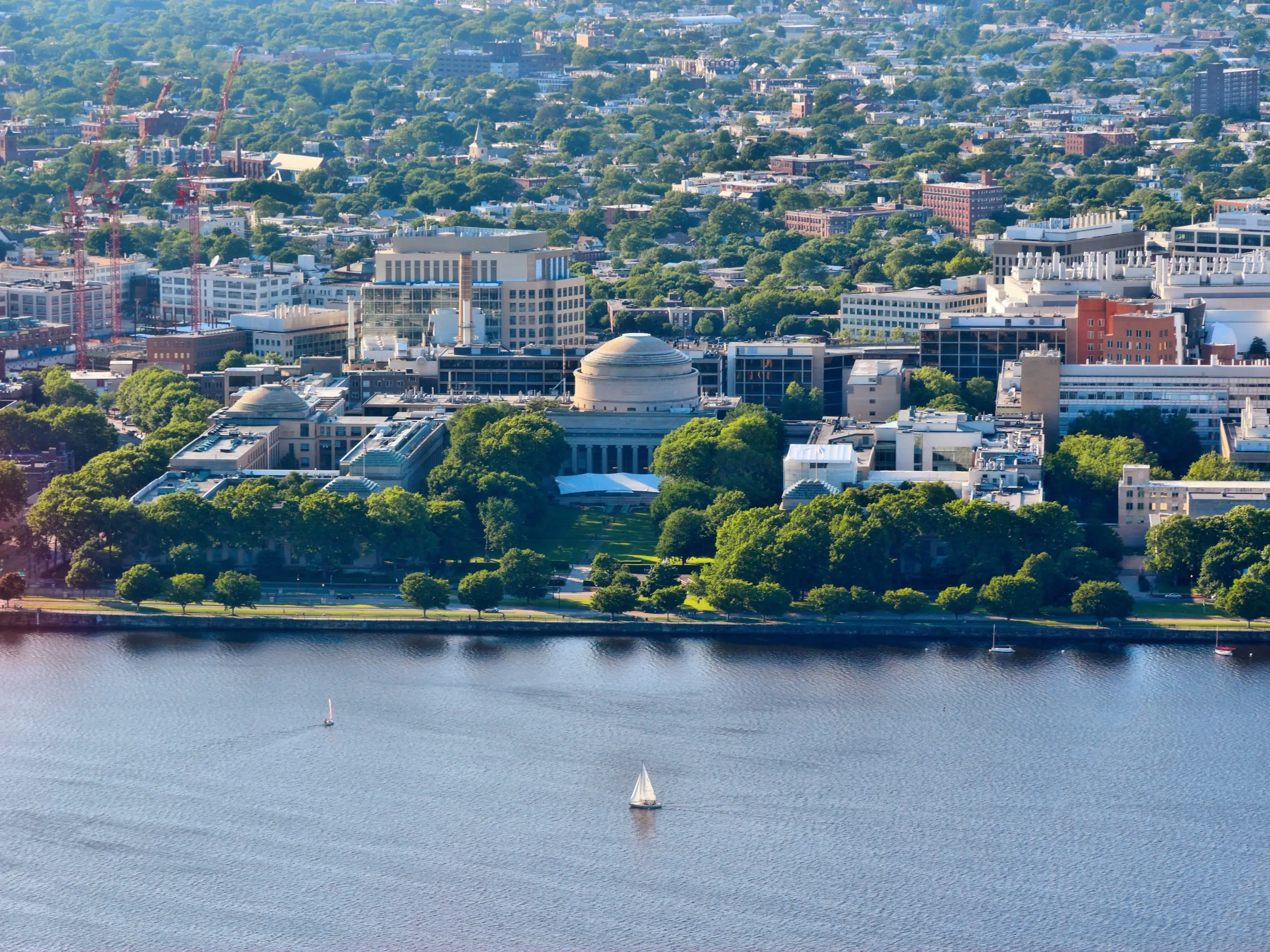 Massachusetts Institute of Technology (MIT) grounds aerial view. Research institute in Cambridge, Massachusetts.