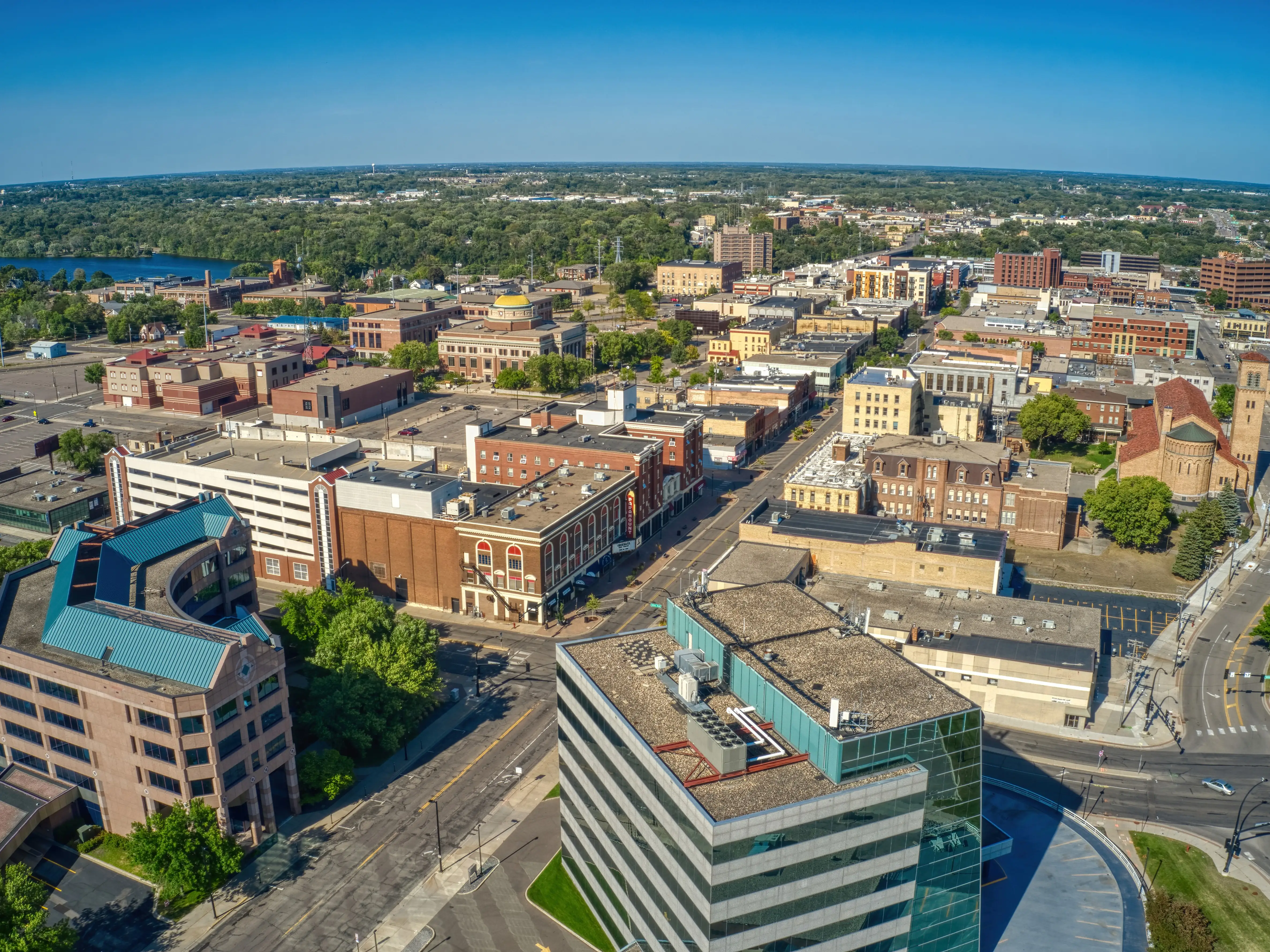 Aerial View of Downtown St. Cloud, Minnesota during Summer