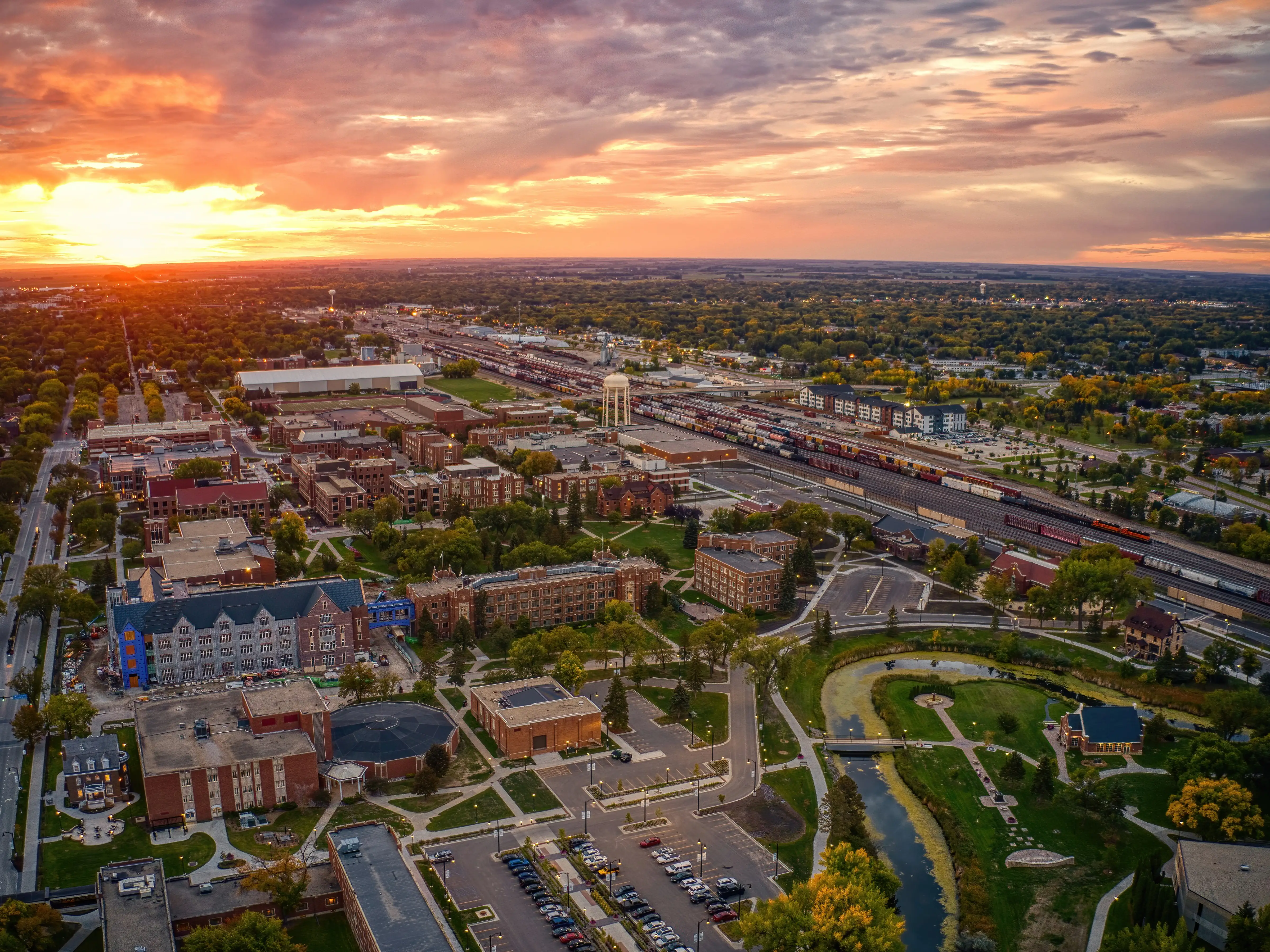 Aerial View of a large Public University in Grand Forks, North Dakota