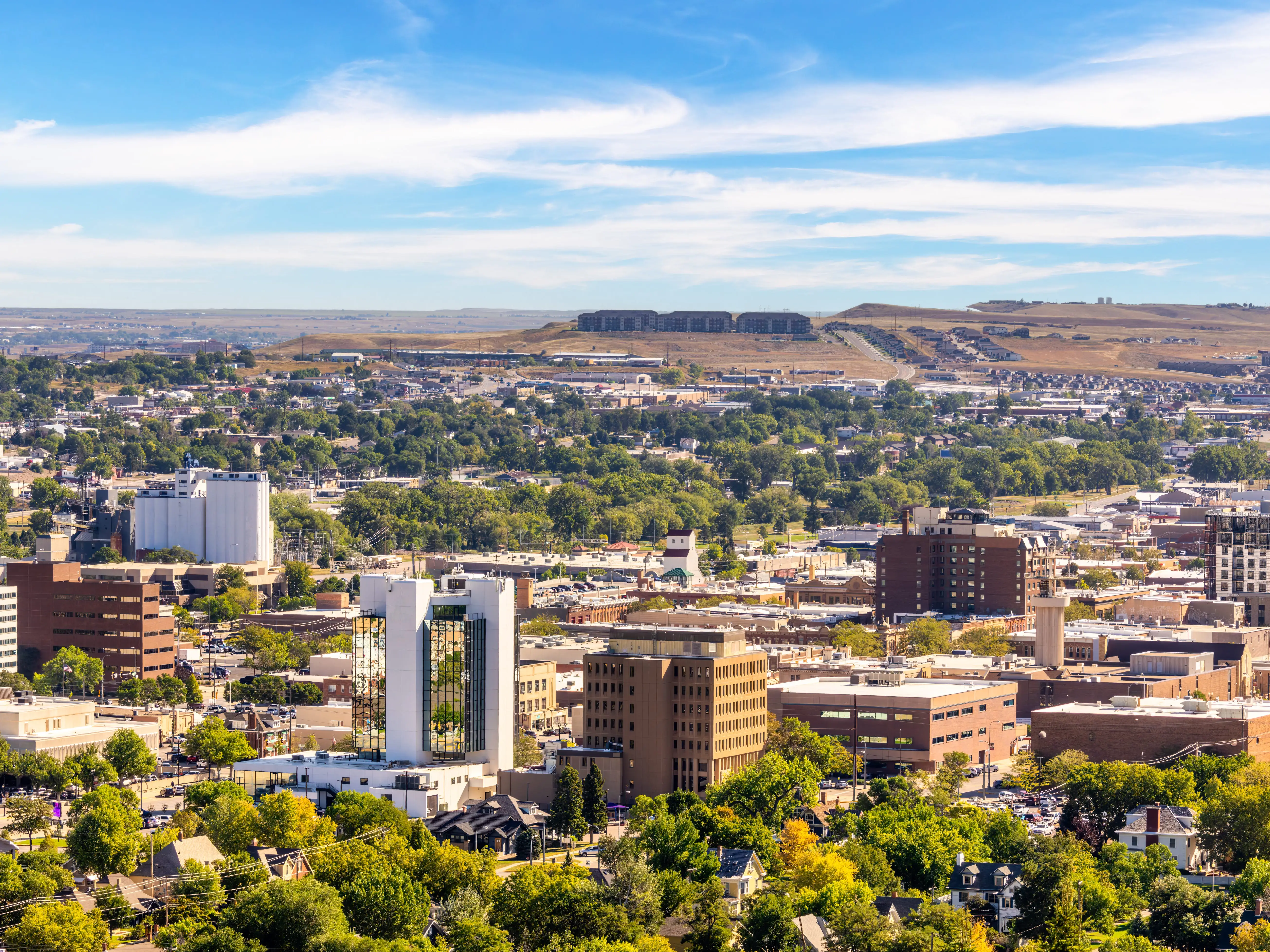 Aerial view of Rapid City, South Dakota. Rapid City is the county seat of Pennington County in South Dakota and the second most populous city in the state.