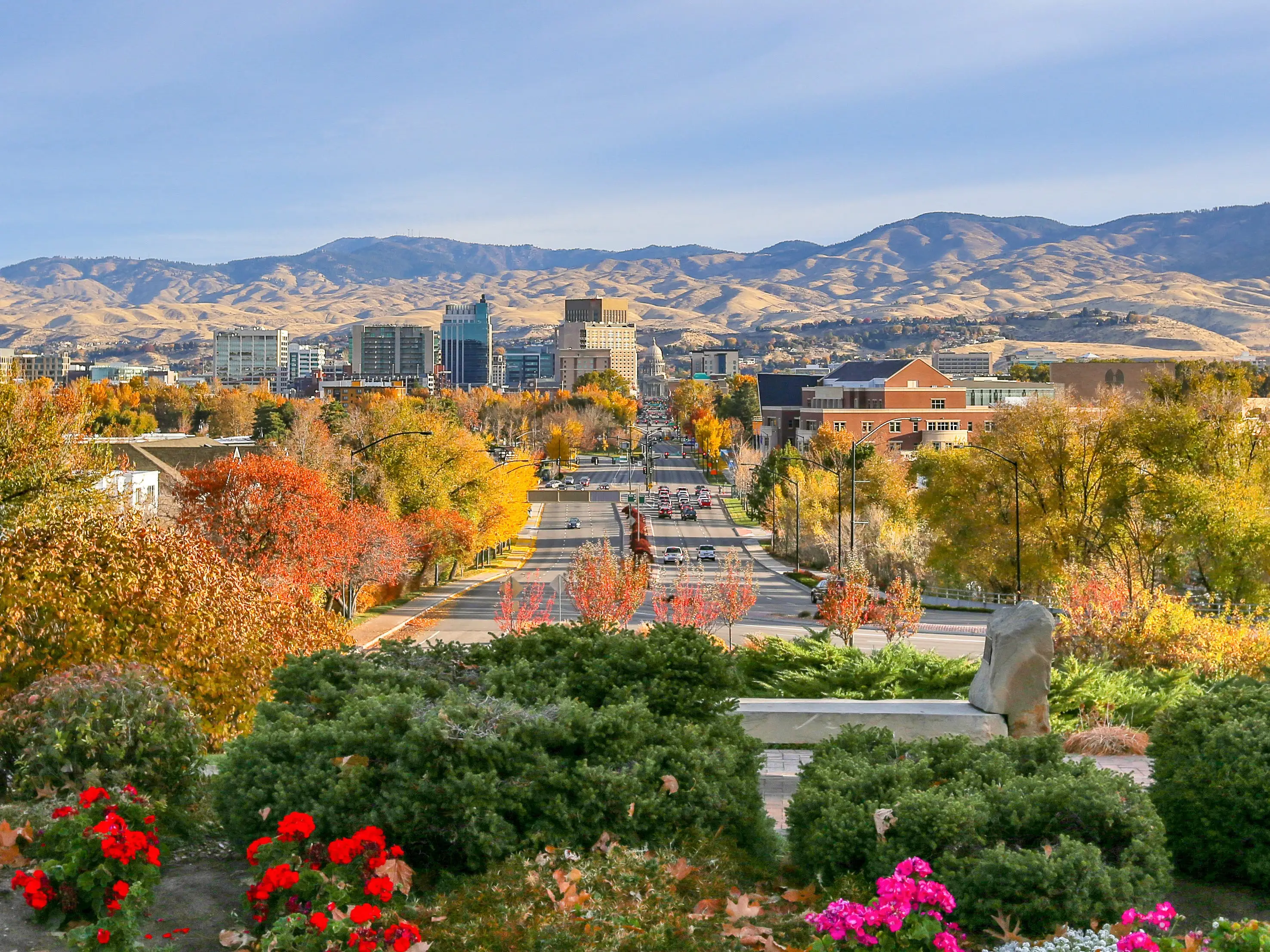 Skyline of Boise, Idaho and the foothills