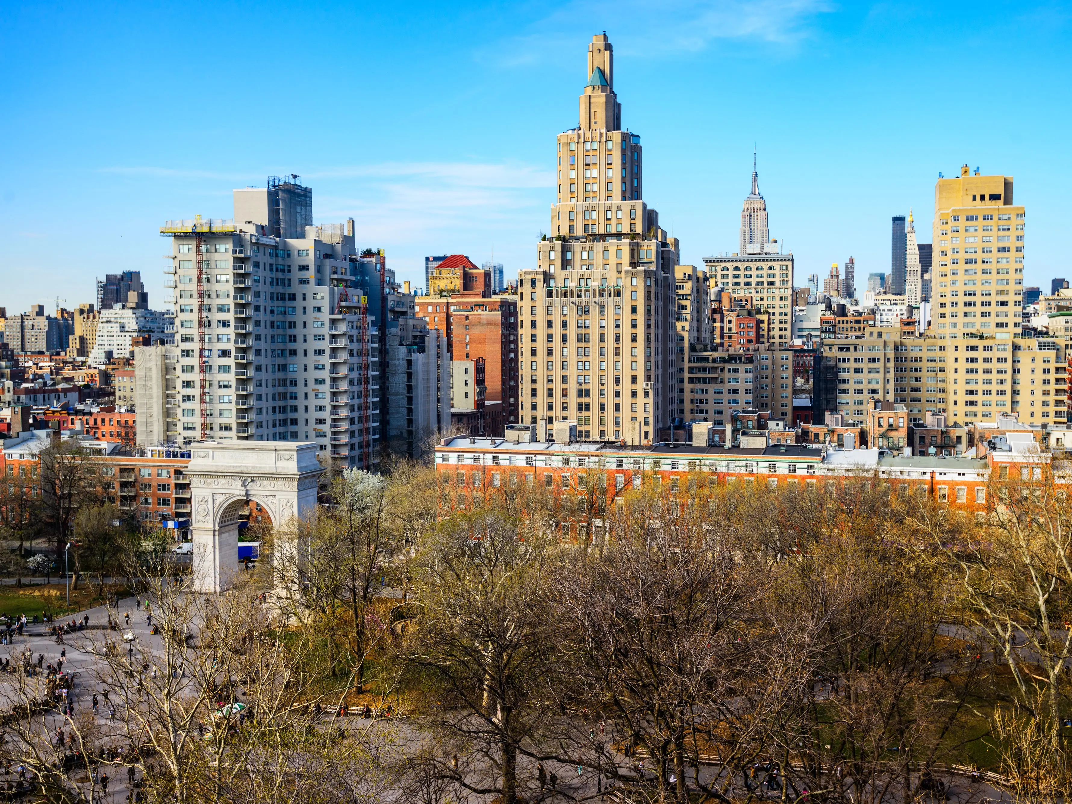 Washington Square Park and Greenwich Village Cityscape in New York City.