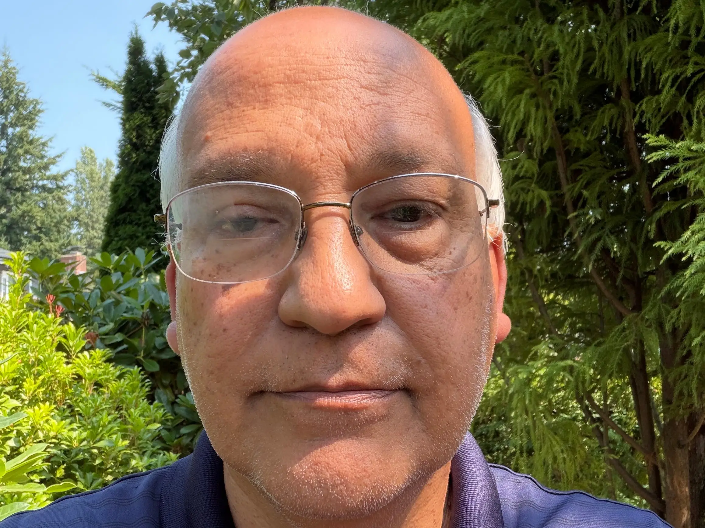 A middle-aged man wearing glasses and a blue shirt.