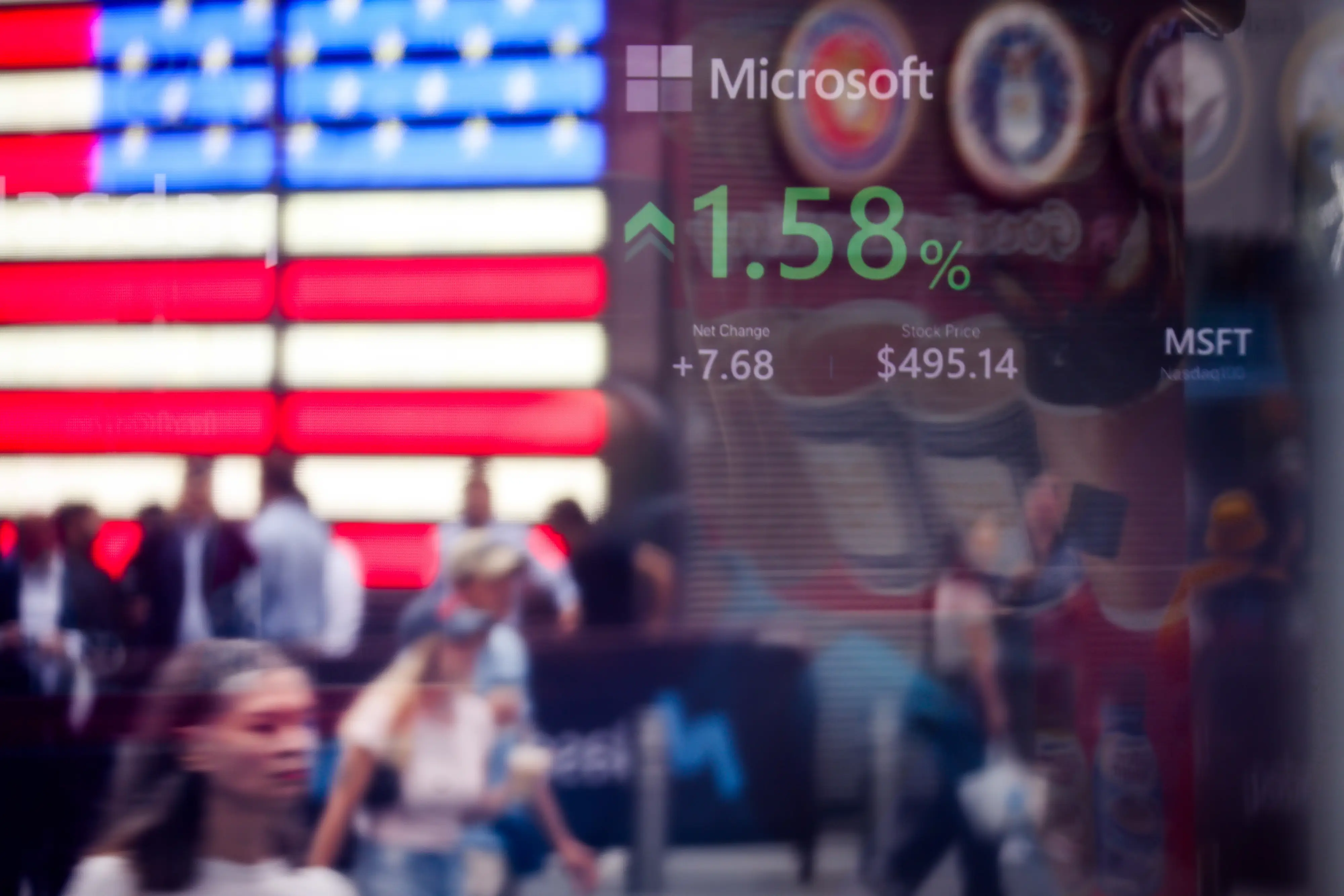 Microsoft Corp. signage during the Braveheart Bio Inc. initial public offering (IPO) at the Nasdaq MarketSite in New York, US, on Thursday, Aug. 6, 2026