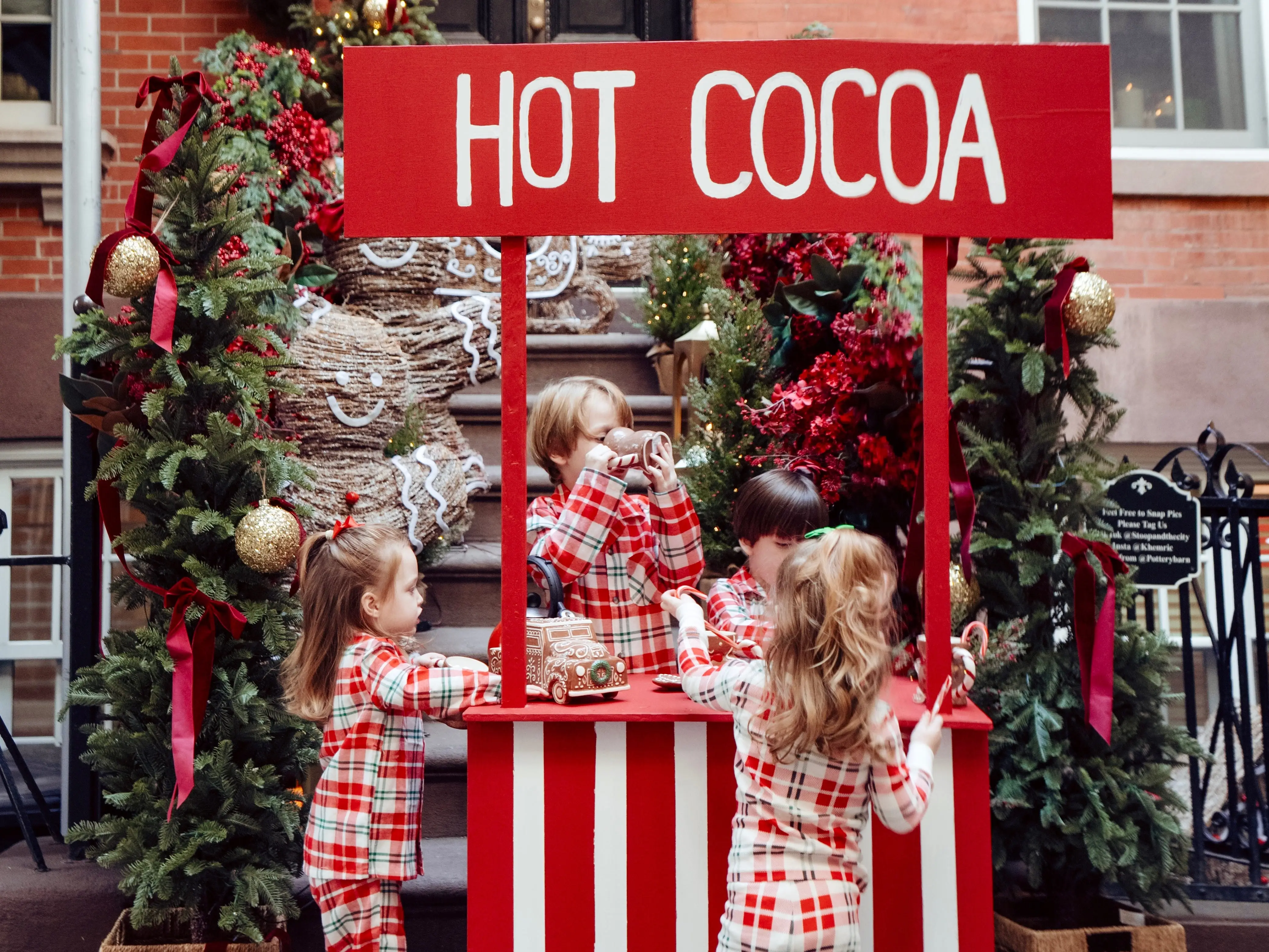 Kids drinking hot cocoa in pjs