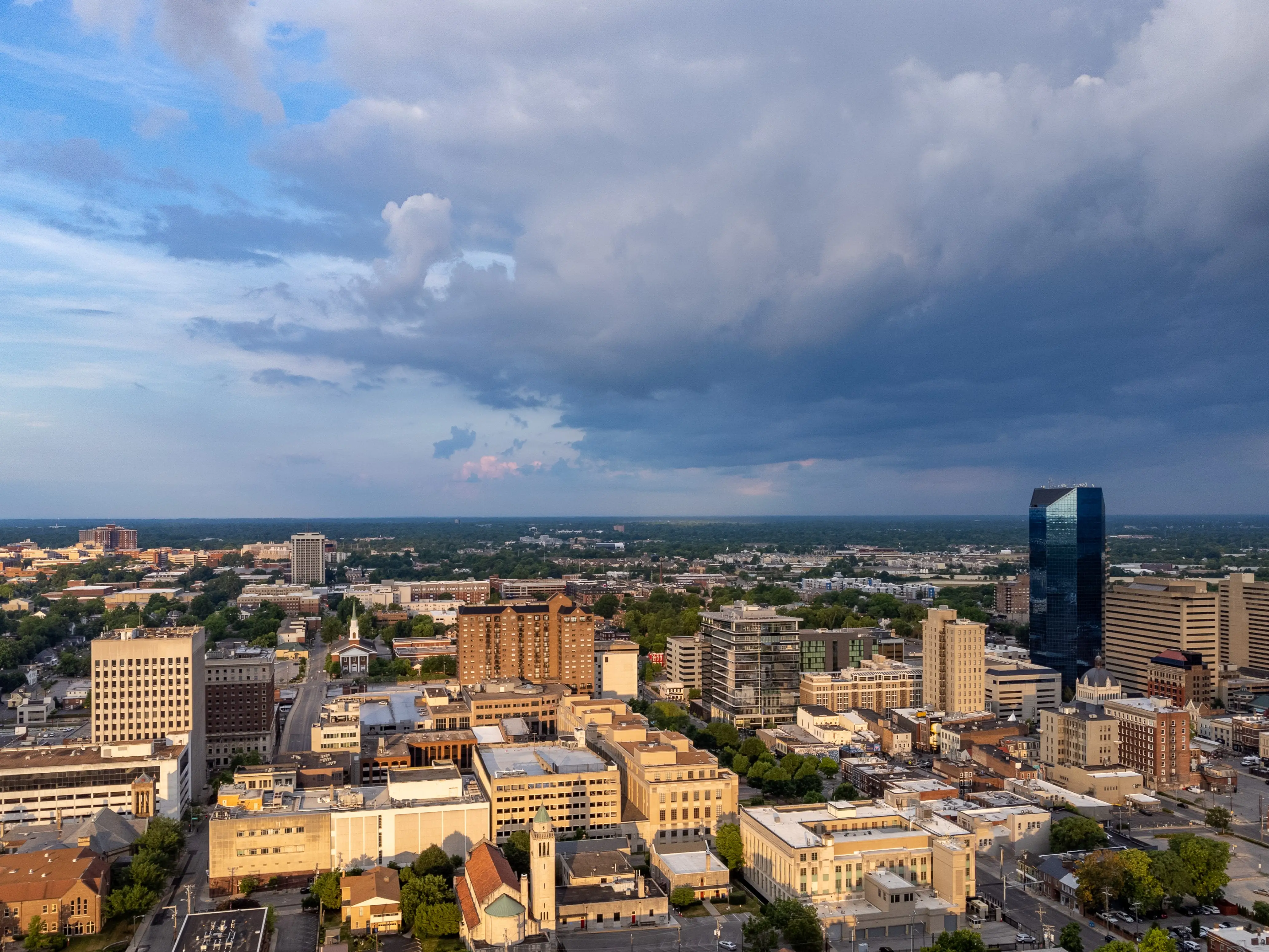 Aerial view of downtown Lexington and the campus os the local University of Kentucky