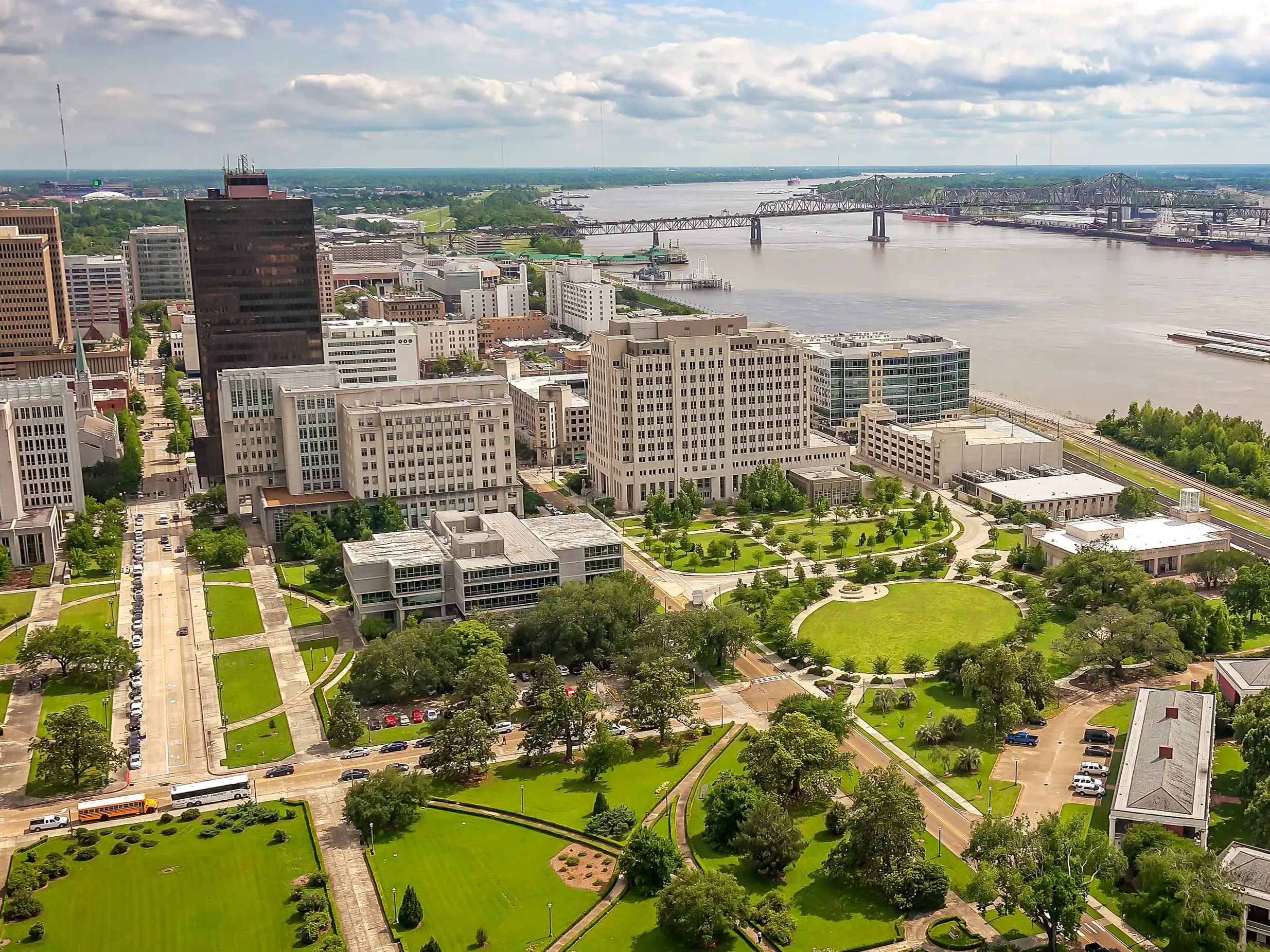 Aerial view of Baton Rouge, Louisiana and the Mississippi River