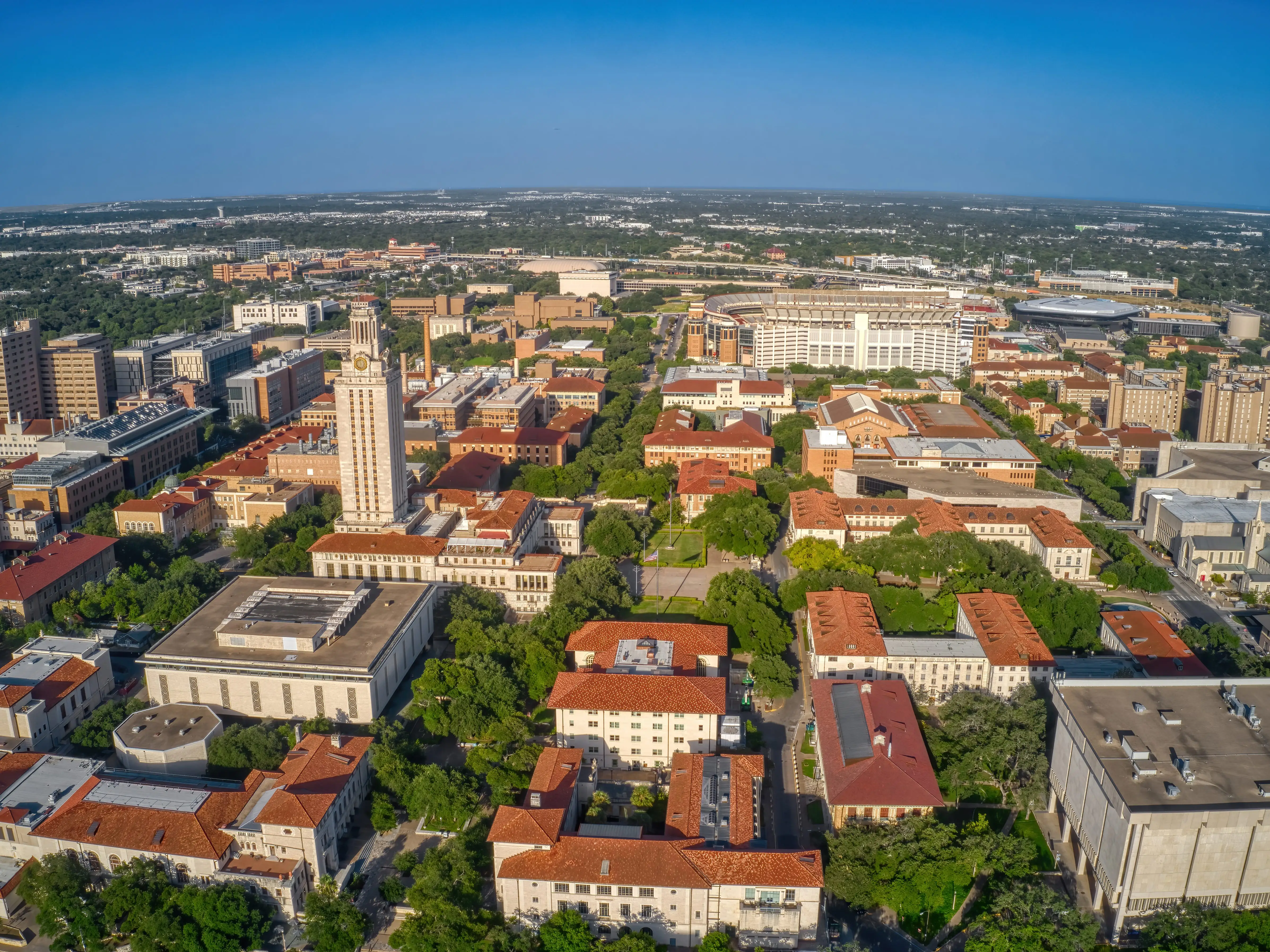 Aerial View of a large public State University in Austin, Texas