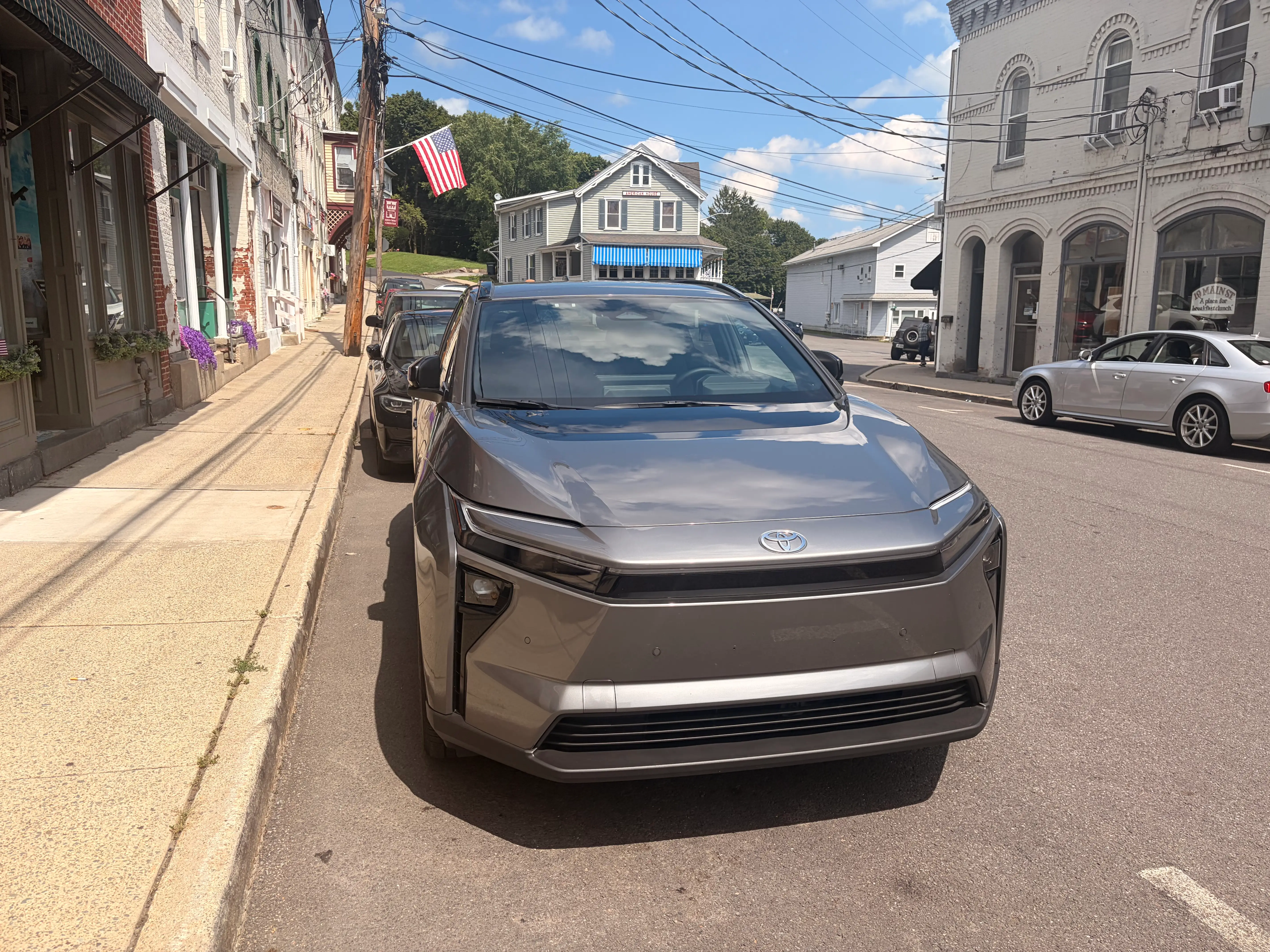 The front of a silver 2026 Toyota bZ SUV.
