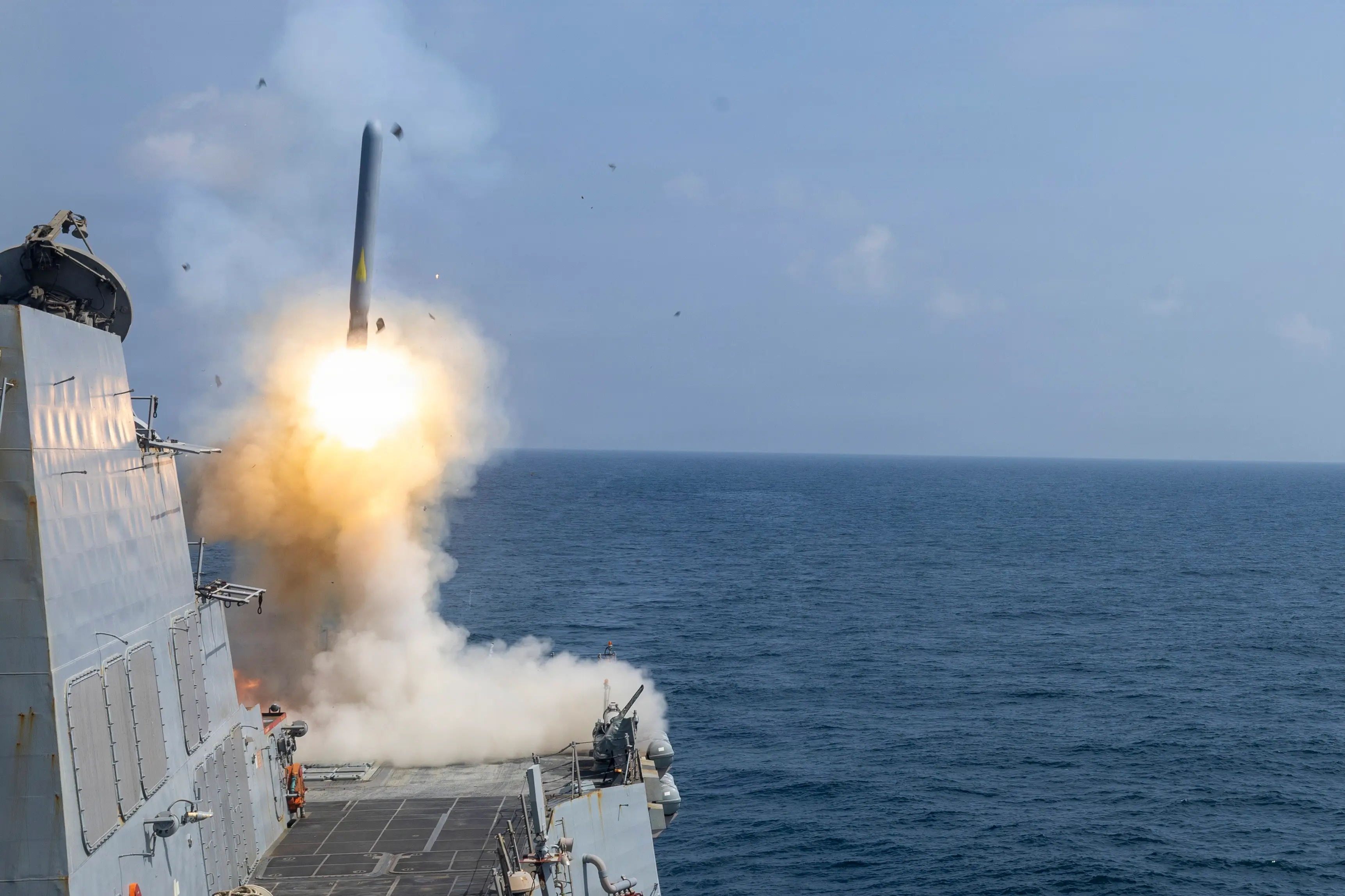 Arleigh Burke-class guided-missile destroyer USS Delbert D. Black (DDG 119) fires a Tomahawk Land Attack Missile (TLAM) in support of Operation Epic Fury, February 28, 2026.
