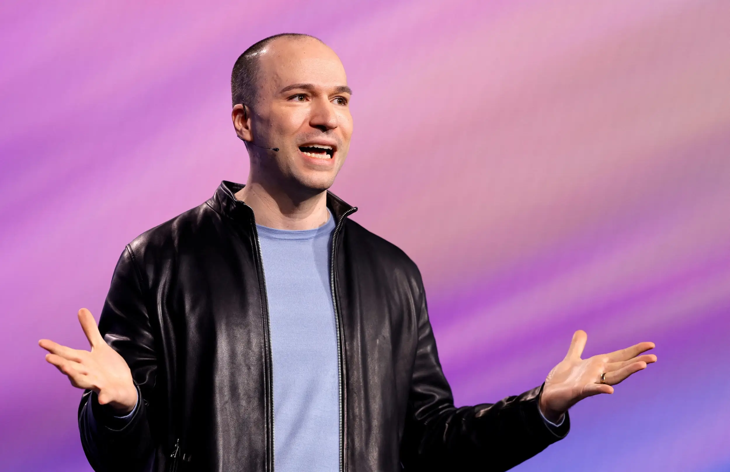 Greg Brockman speaks during an event