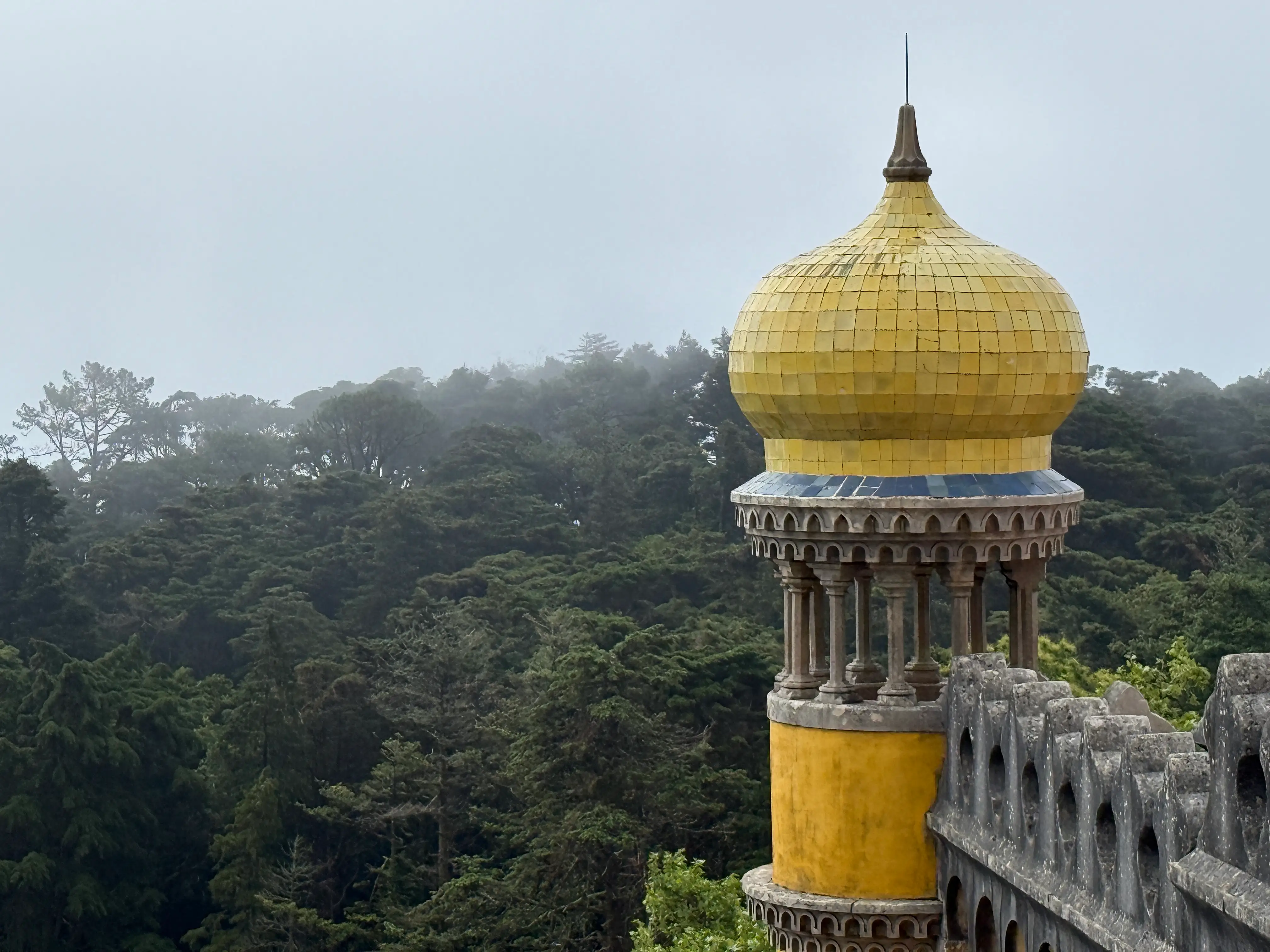 View of turret of Pena Palace with yellow topper