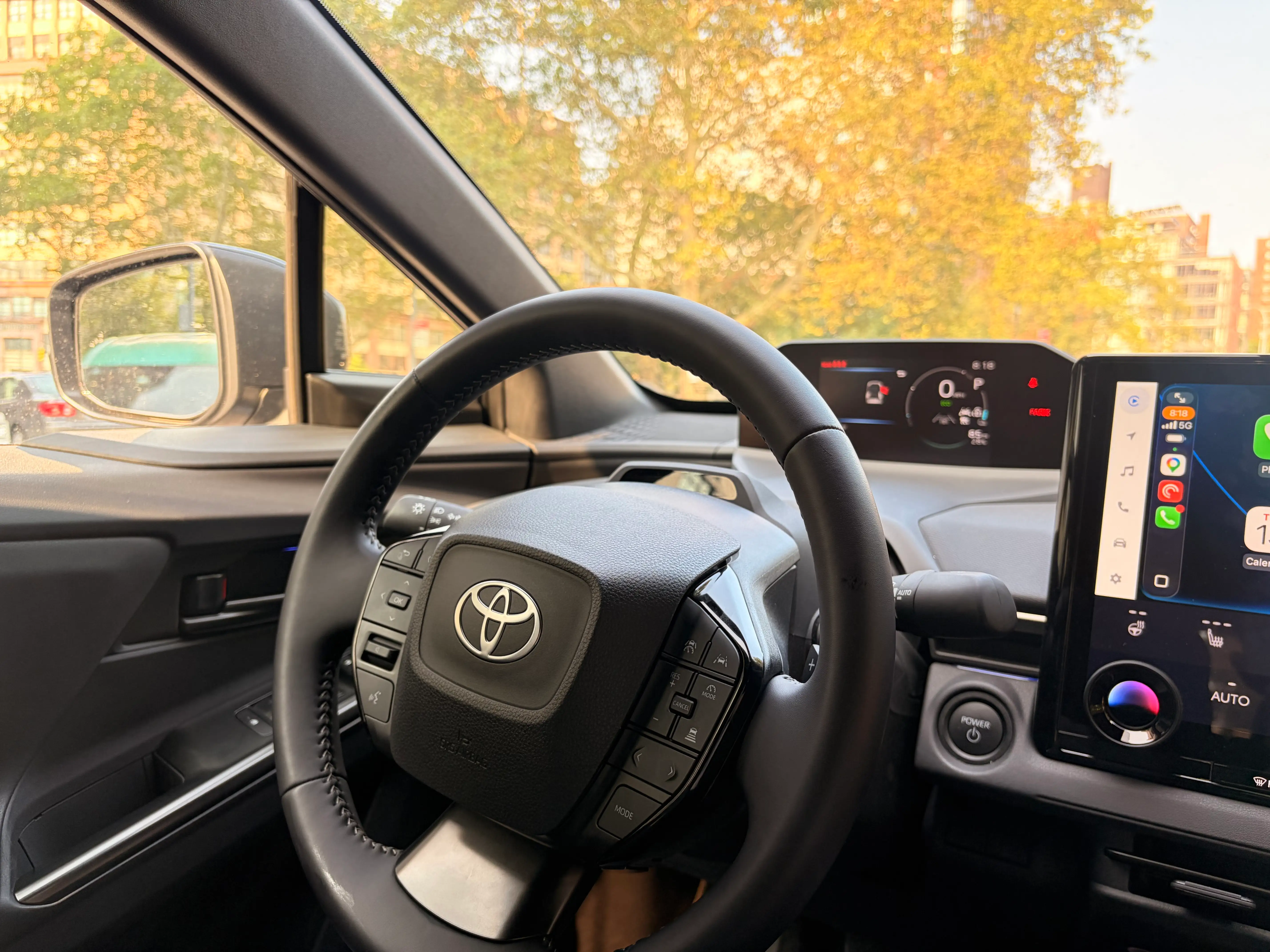 The steering wheel of a Toyota bZ.