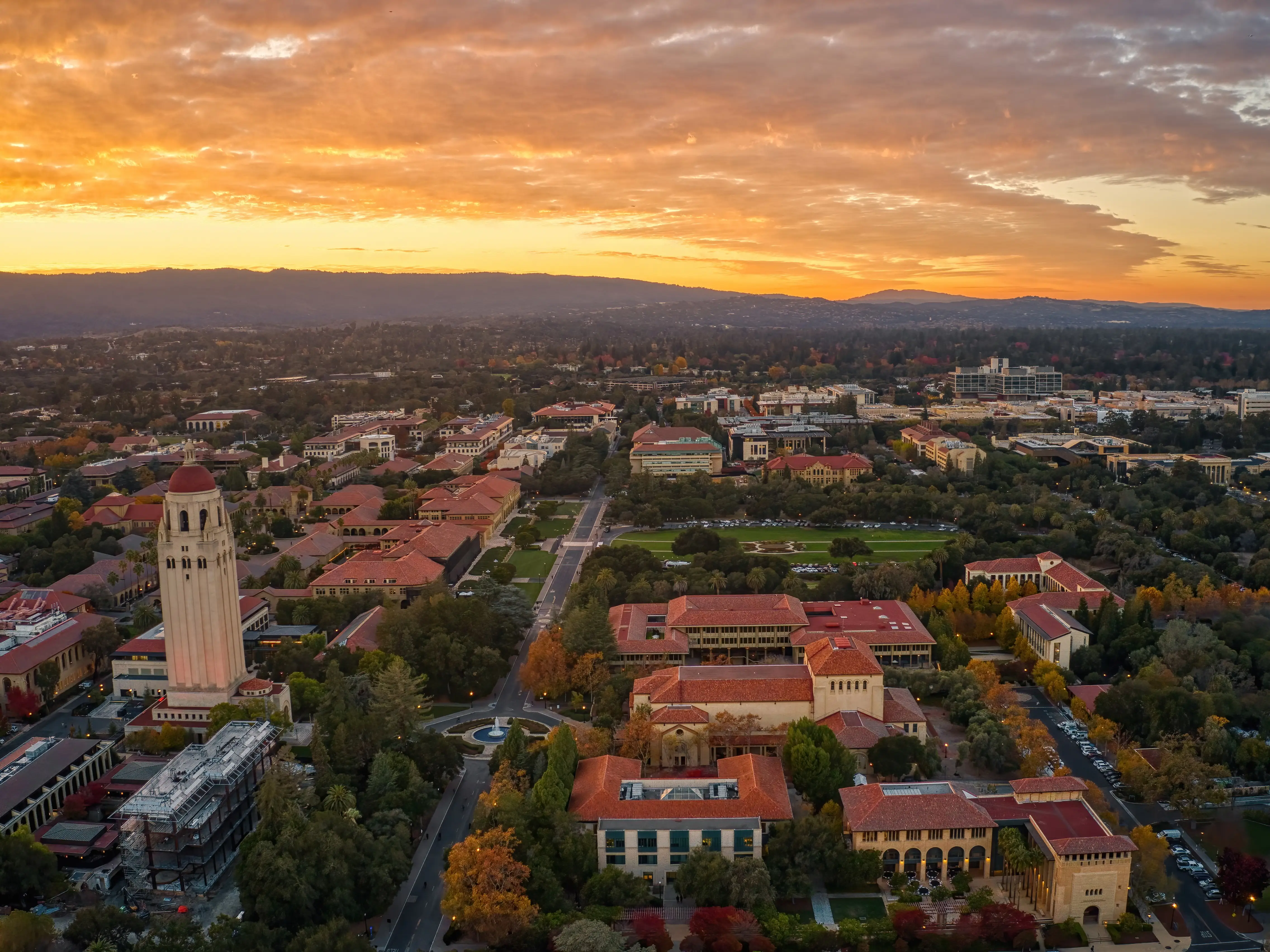 Aerial View of a famous private College in Palo Alto, California