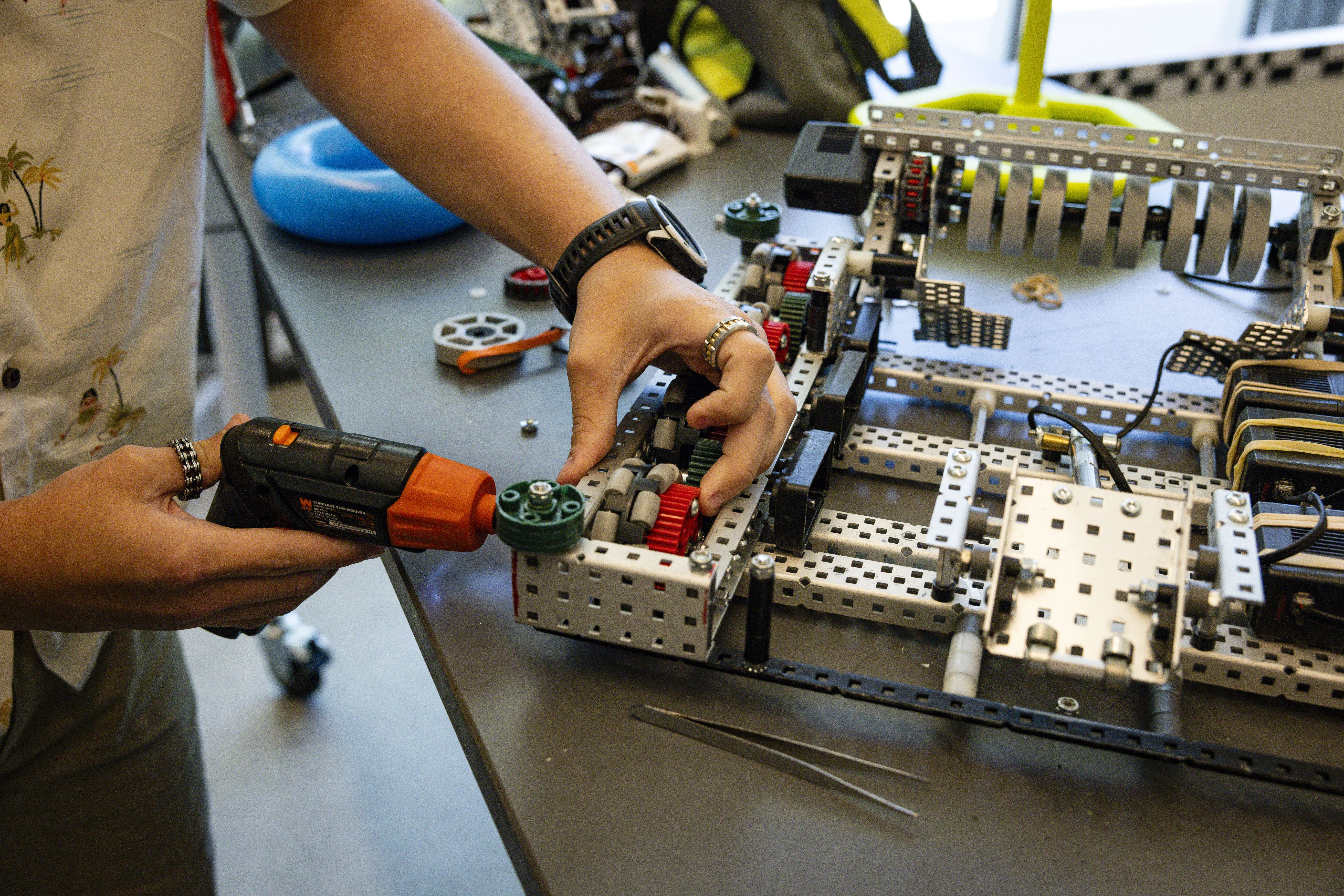A student works in the robotics center