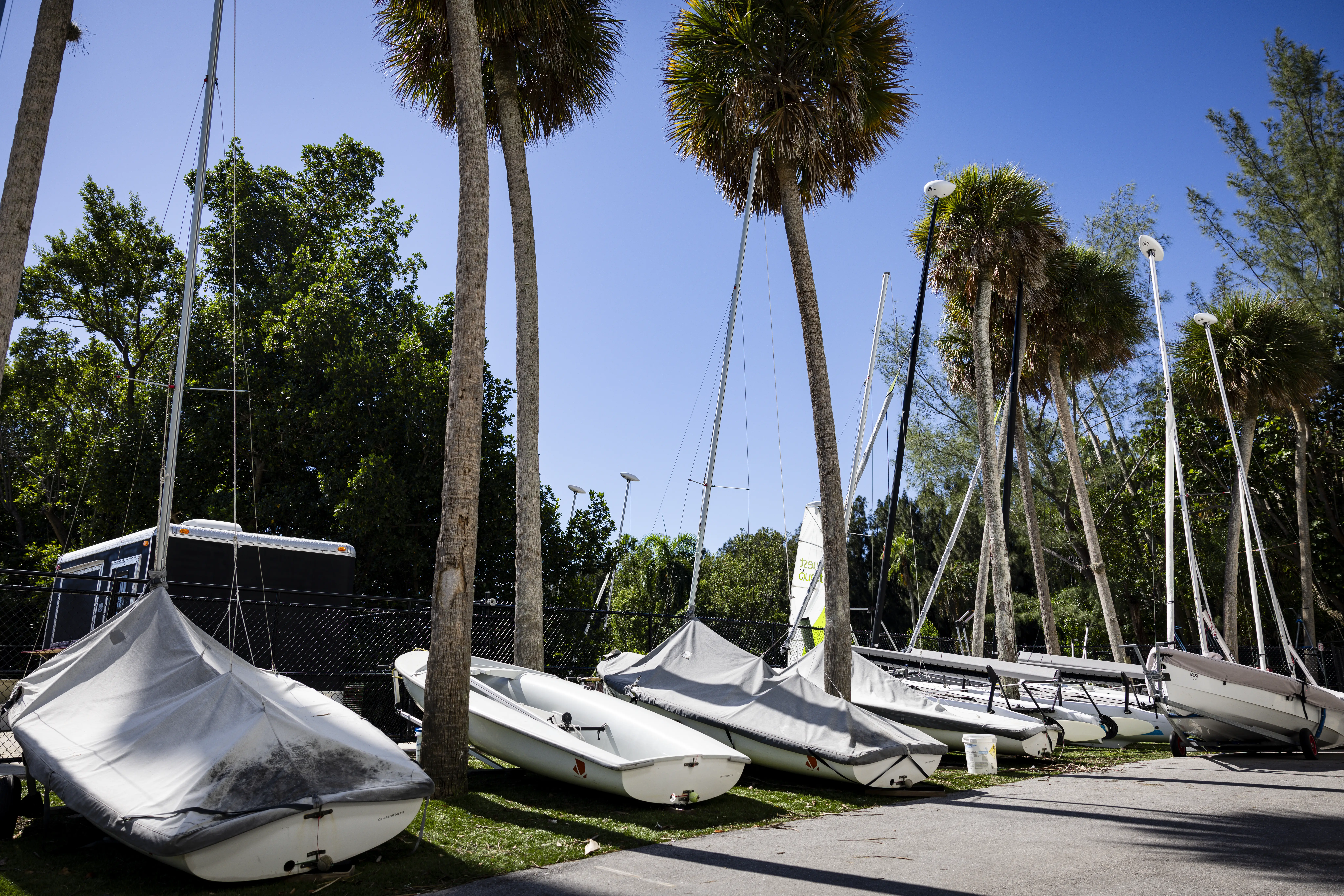Boats outside the athletics and sailing club at Ransom Everglades High School