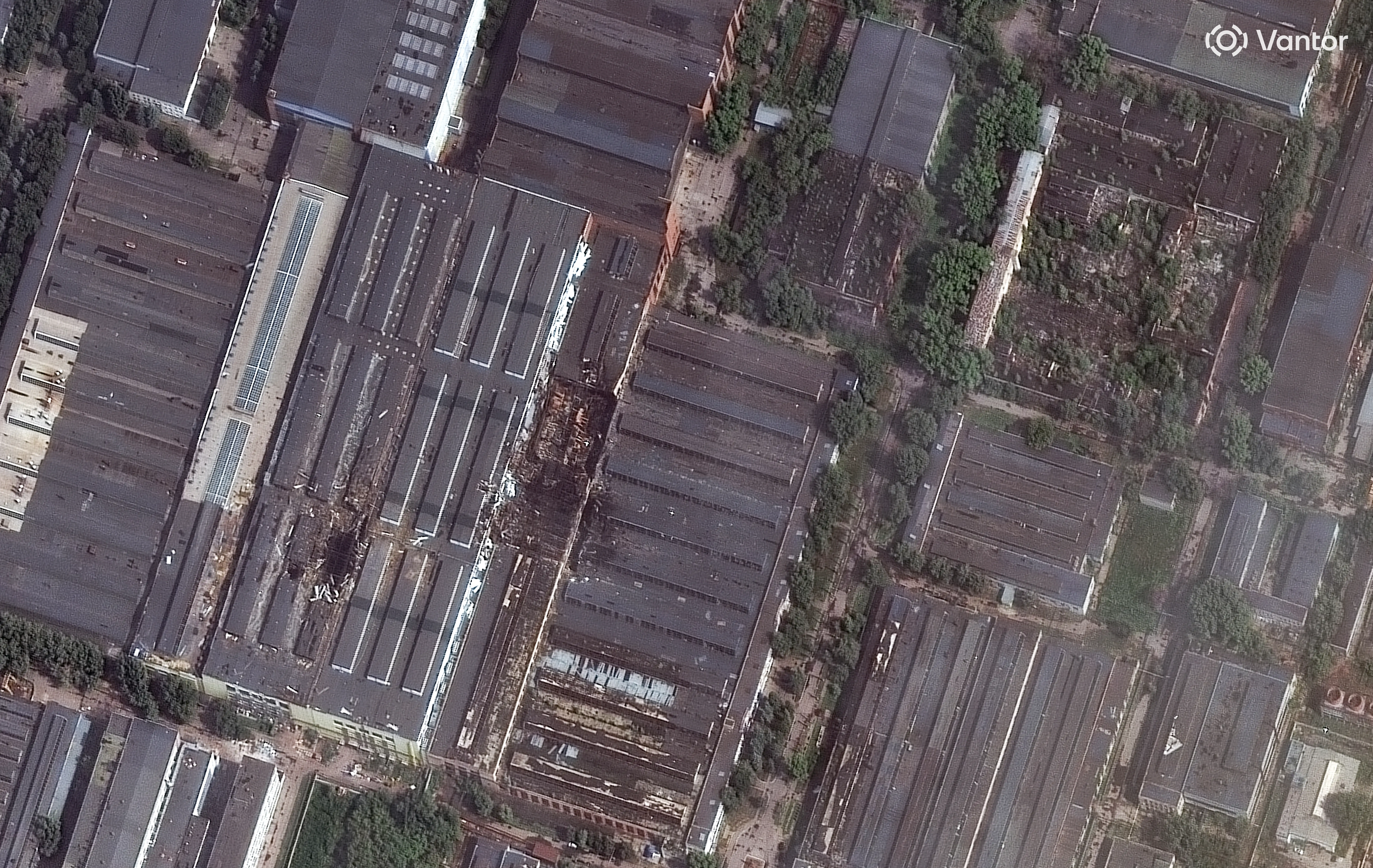 A closer view of the damage at Russia's Progress Rocket and Space Center.