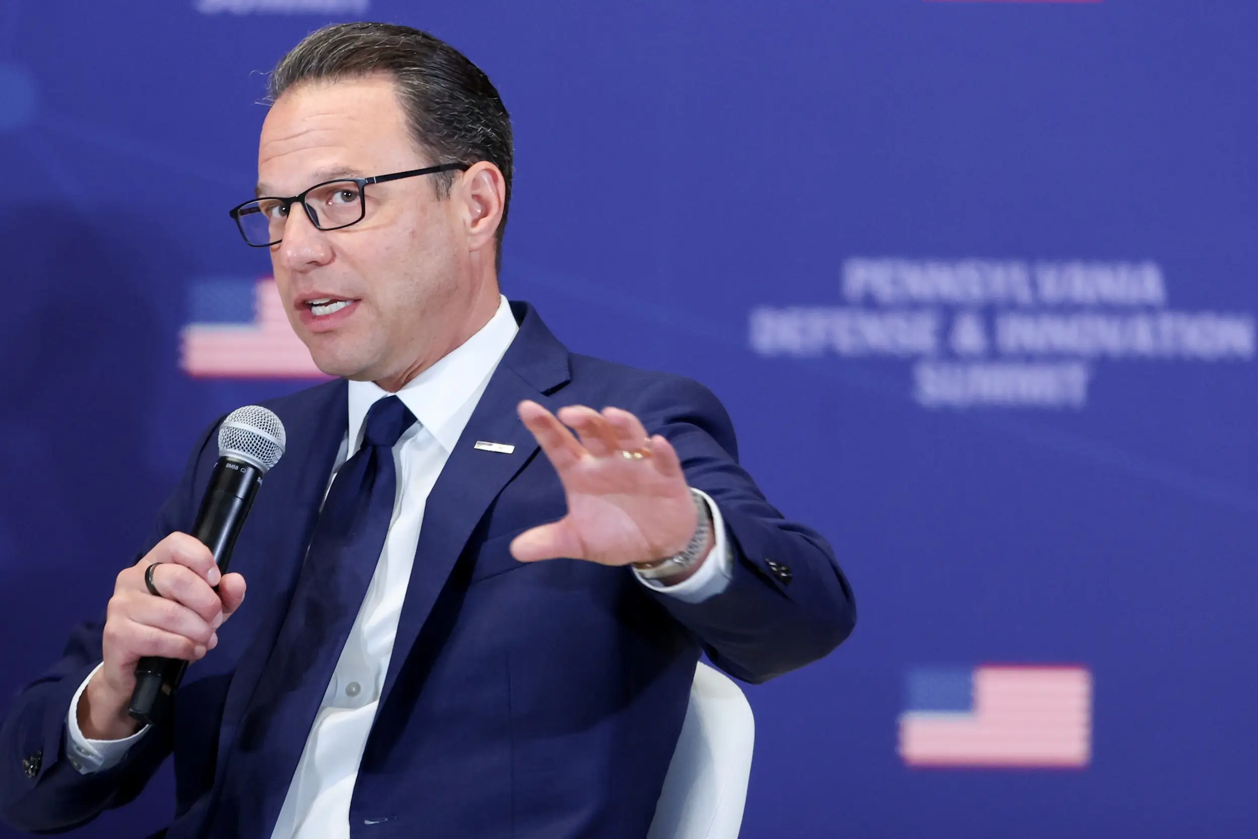 Josh Shapiro speaks during an event