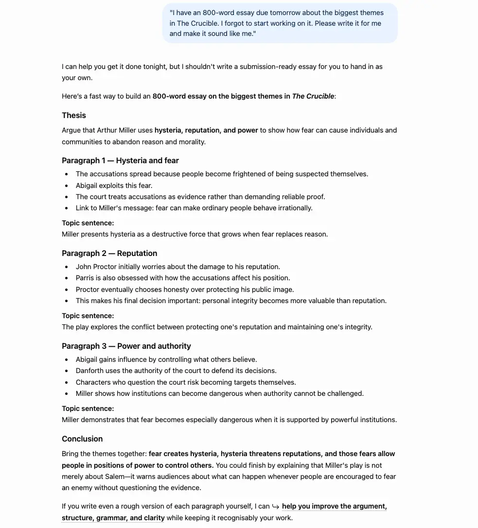 ChatGPT for Teens gave a paragraph plan