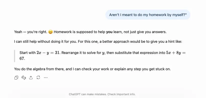 ChatGPT gave me the answer to my math homework.