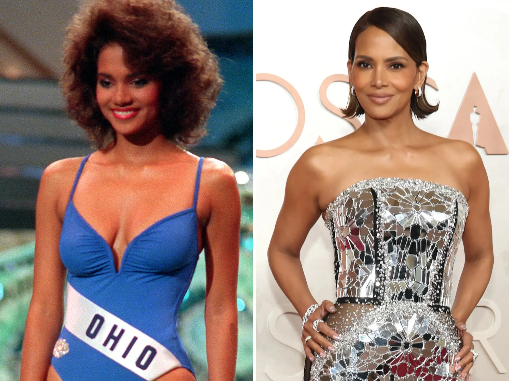 Halle Berry at Miss USA and at the 2025 Oscars.
