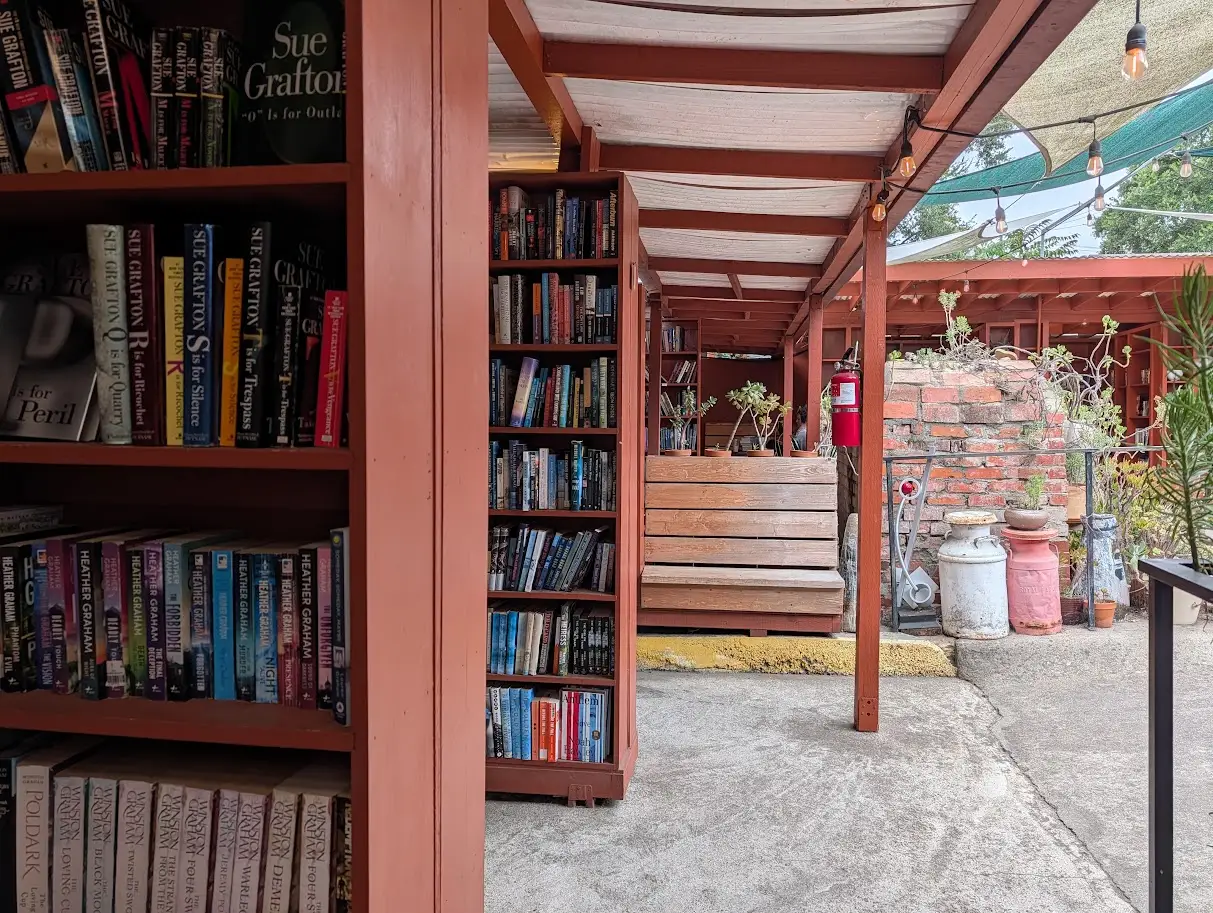 Barts book store - wood shelves outdoors