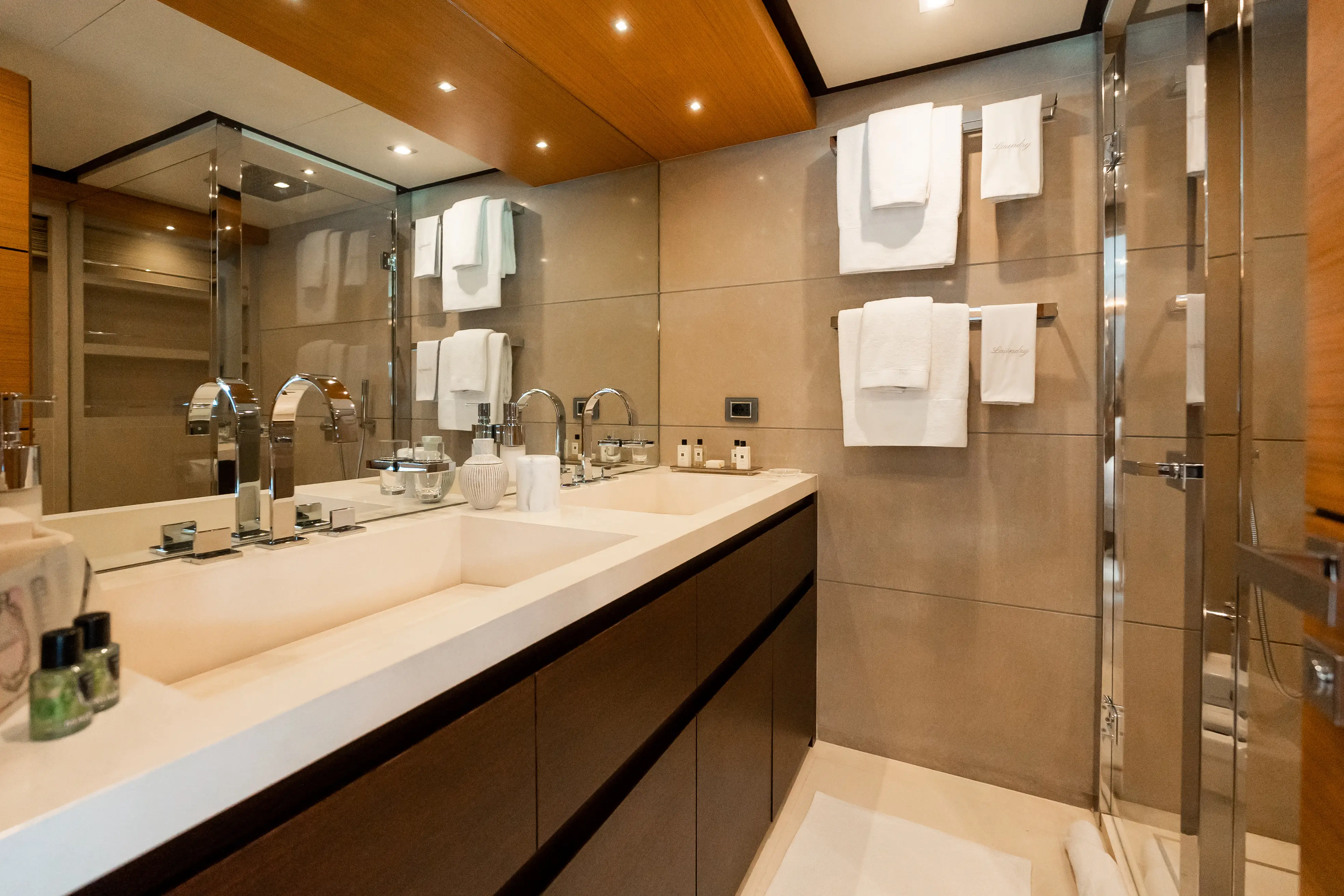 Bathroom  with large sink on yacht
