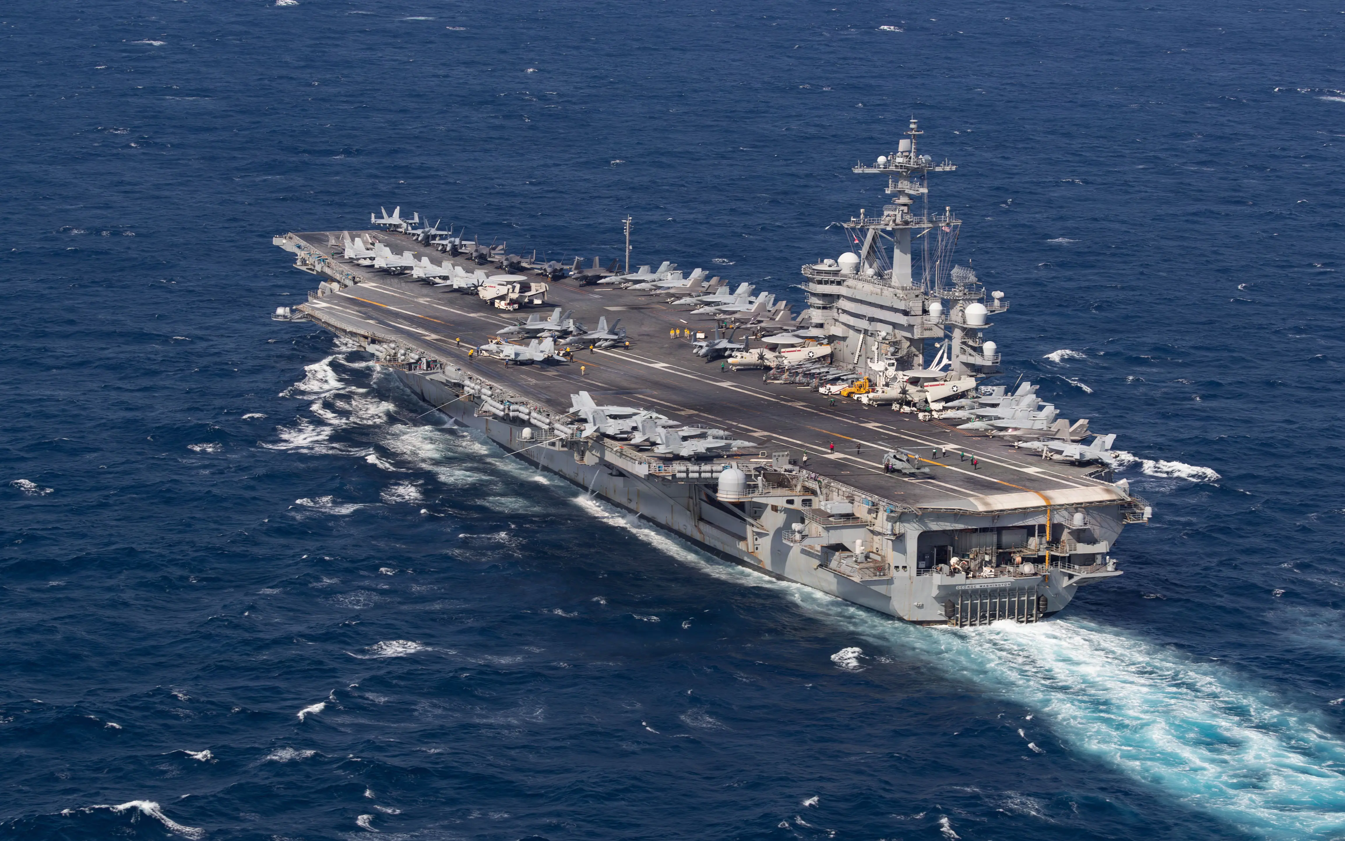 Nimitz-class aircraft carrier USS George Washington (CVN 73) operates in the South China Sea, Aug. 8, 2026.