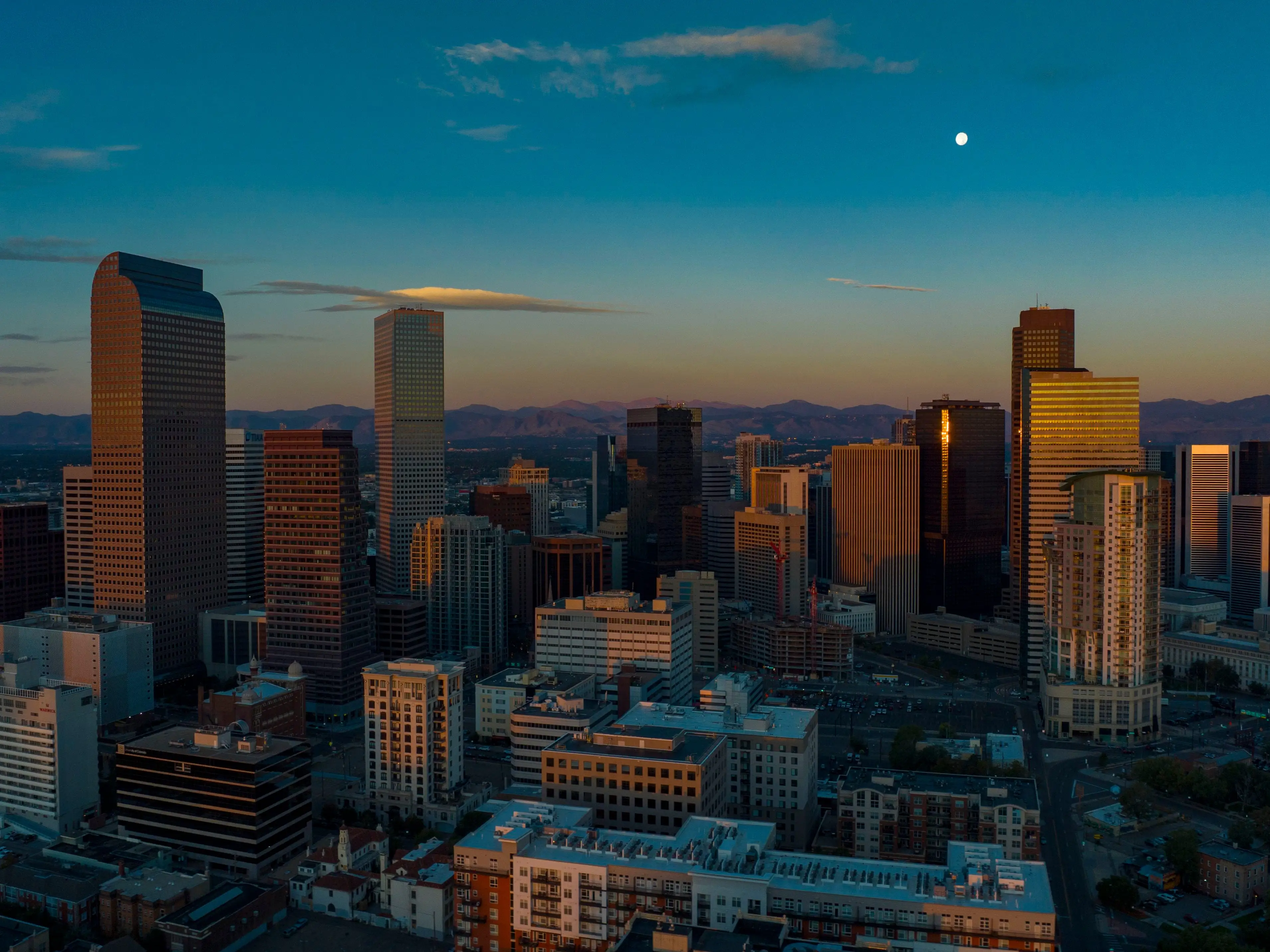 A sunset over a city skyline.